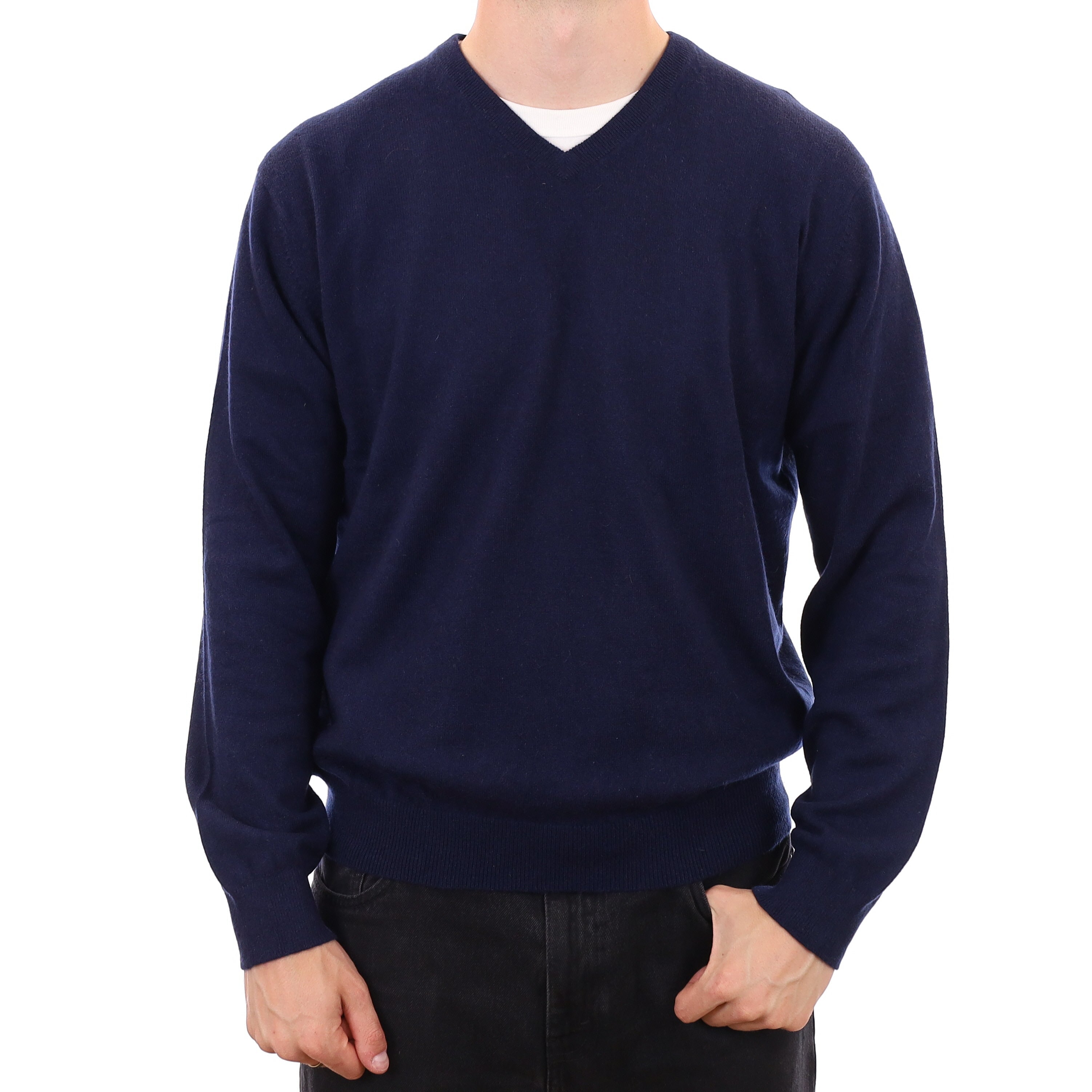 Men's Navy Cashmere V Neck Jumper XXL
