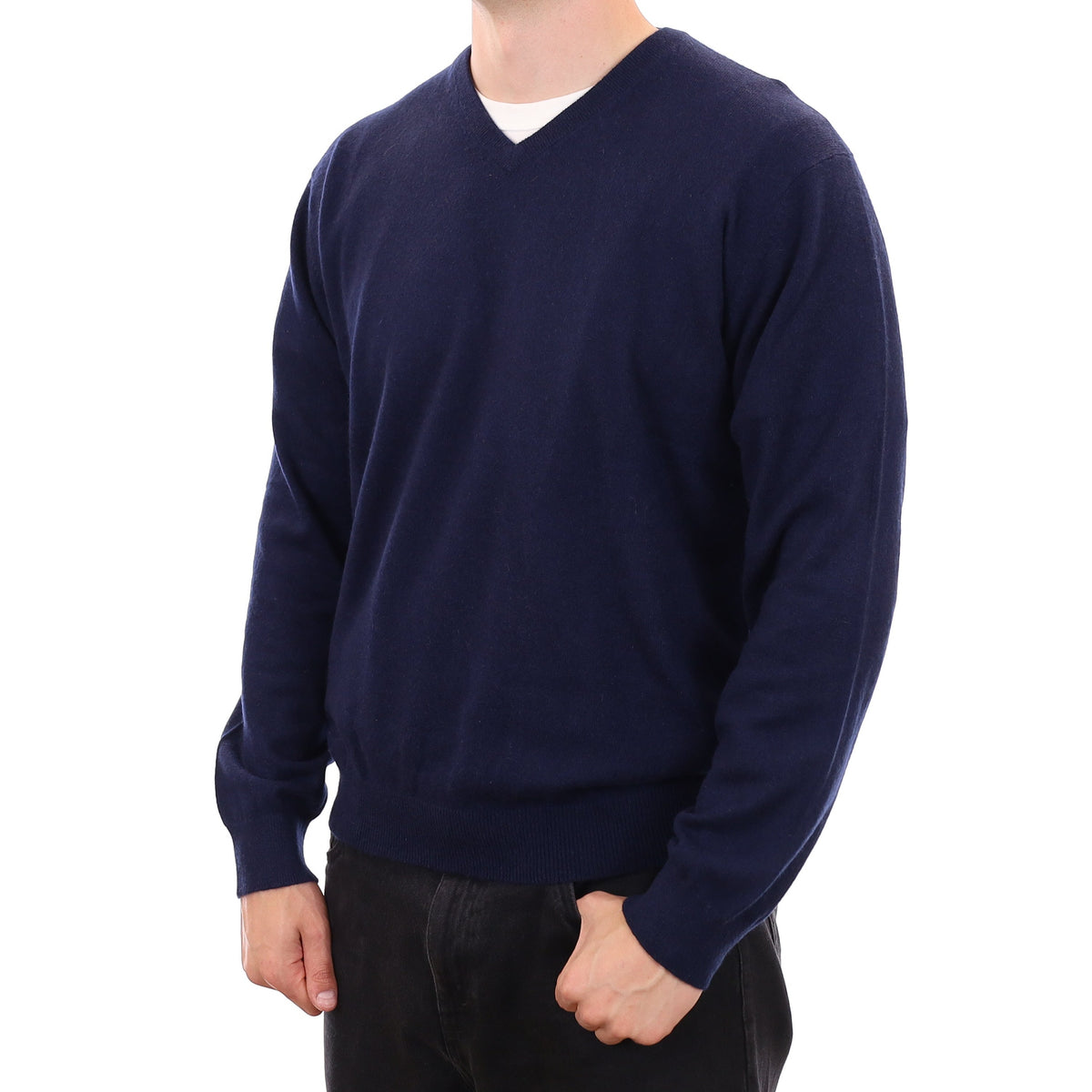 Men's Navy Cashmere V Neck Jumper XXL