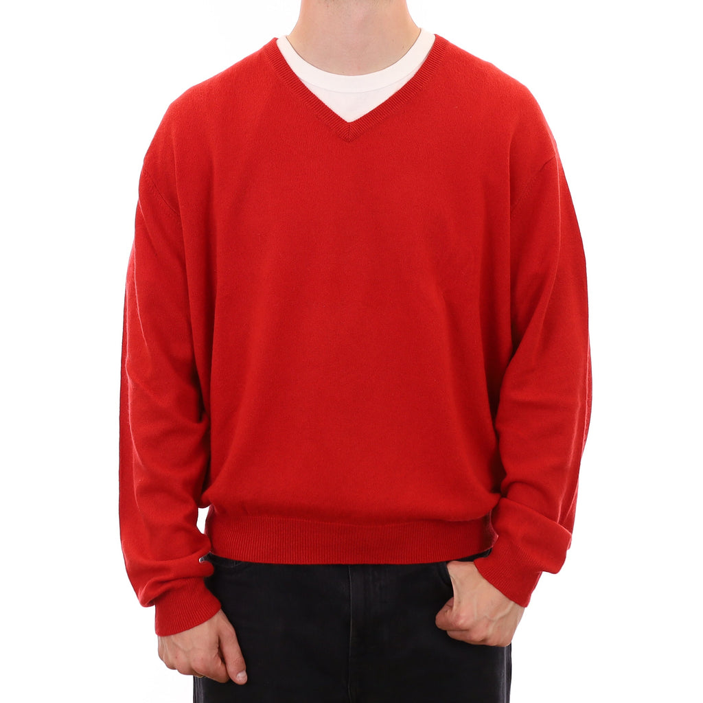 Men's Spanish Red Cashmere V Neck Jumper XXXL