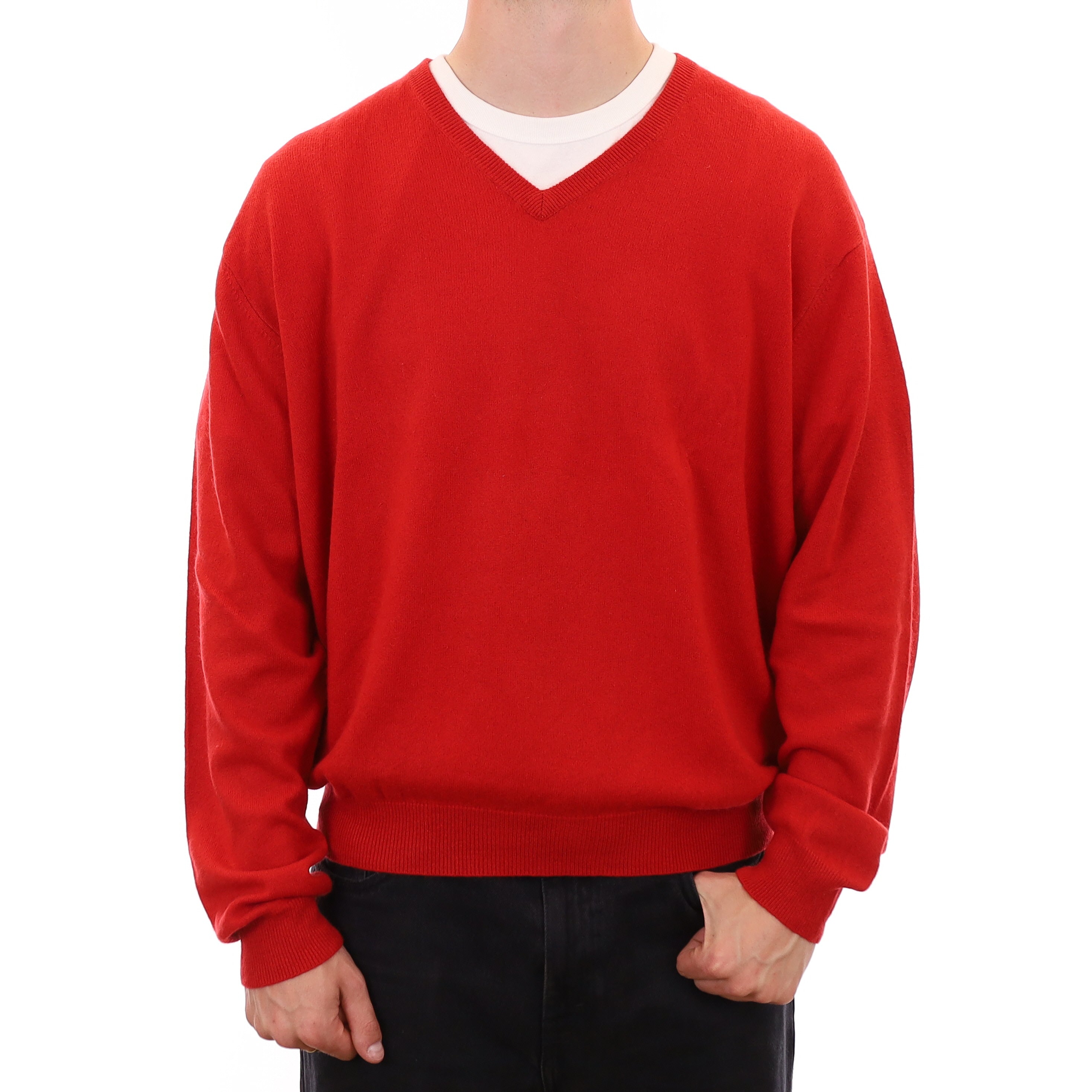 Men's Spanish Red Cashmere V Neck Jumper XXXL
