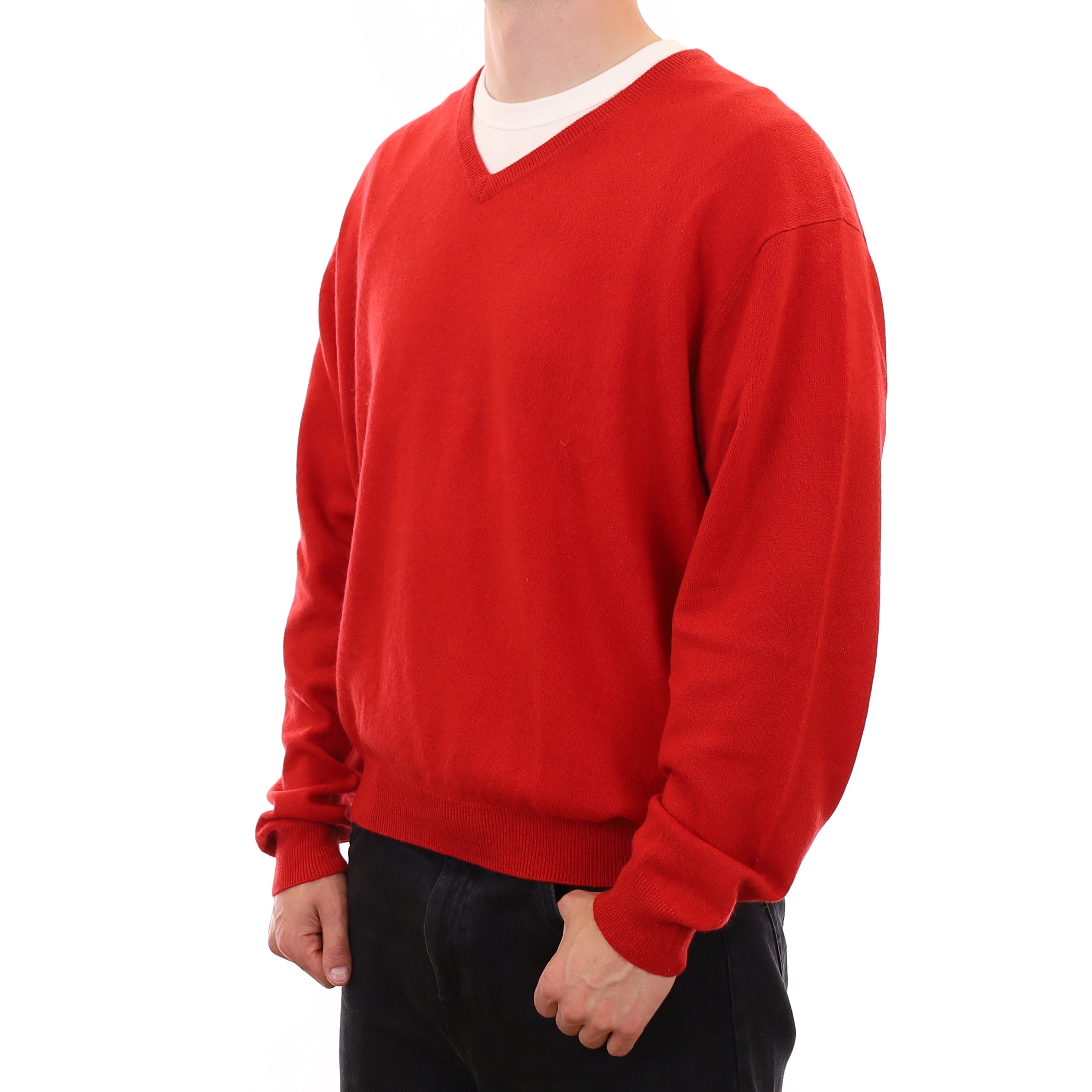 Men's Spanish Red Cashmere V Neck Jumper XXXL