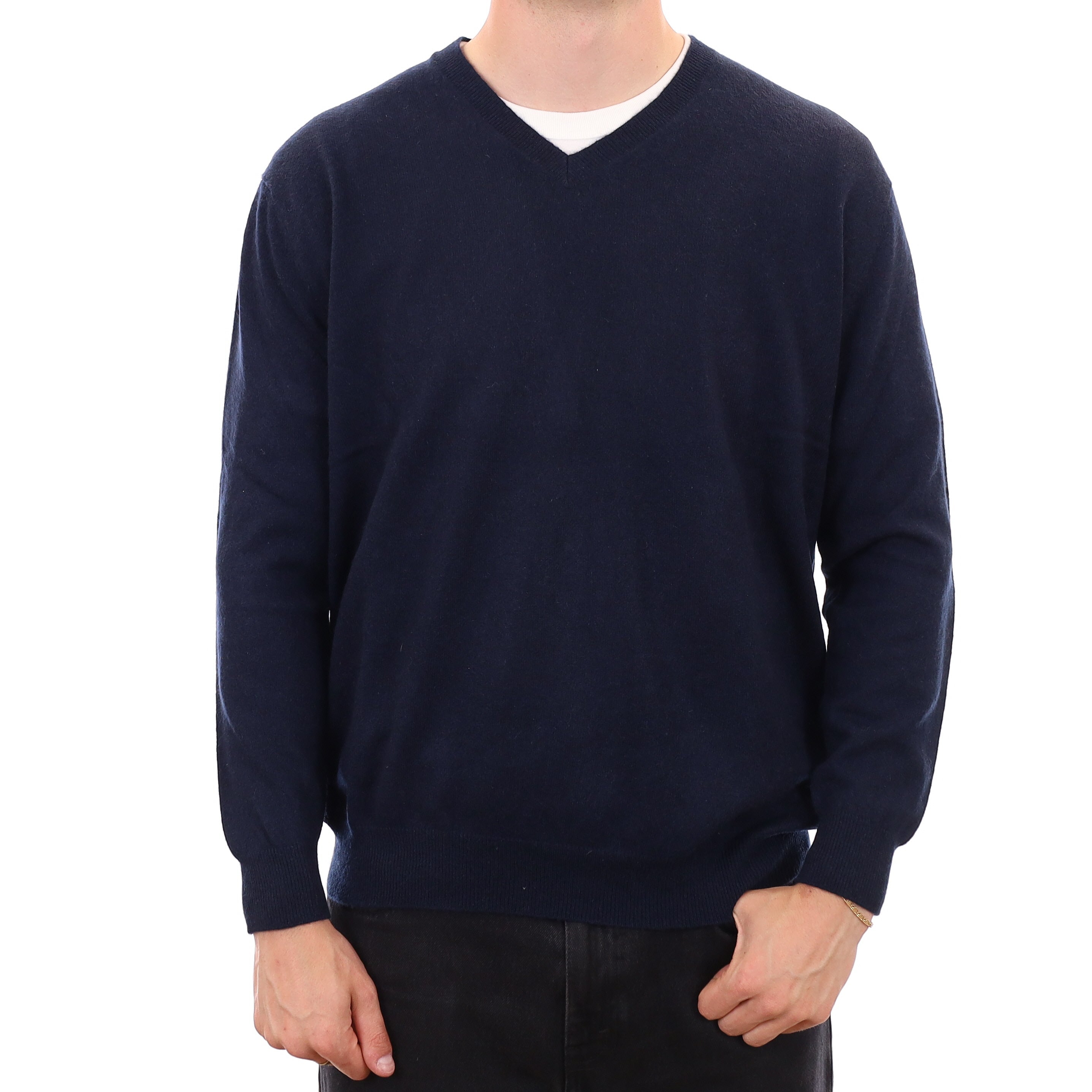 Men's Navy Cashmere V Neck Jumper XXL