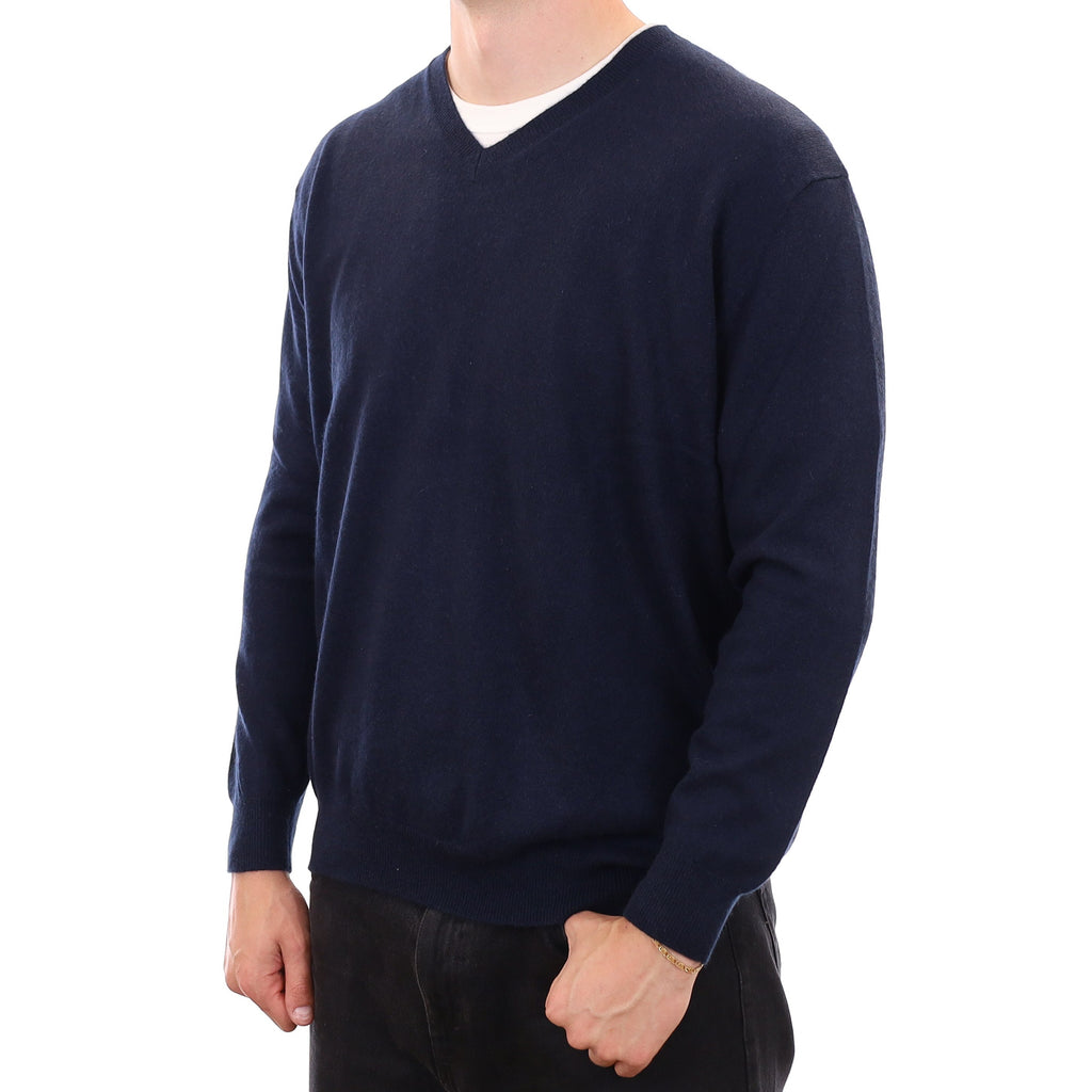 Men's Navy Cashmere V Neck Jumper XXL
