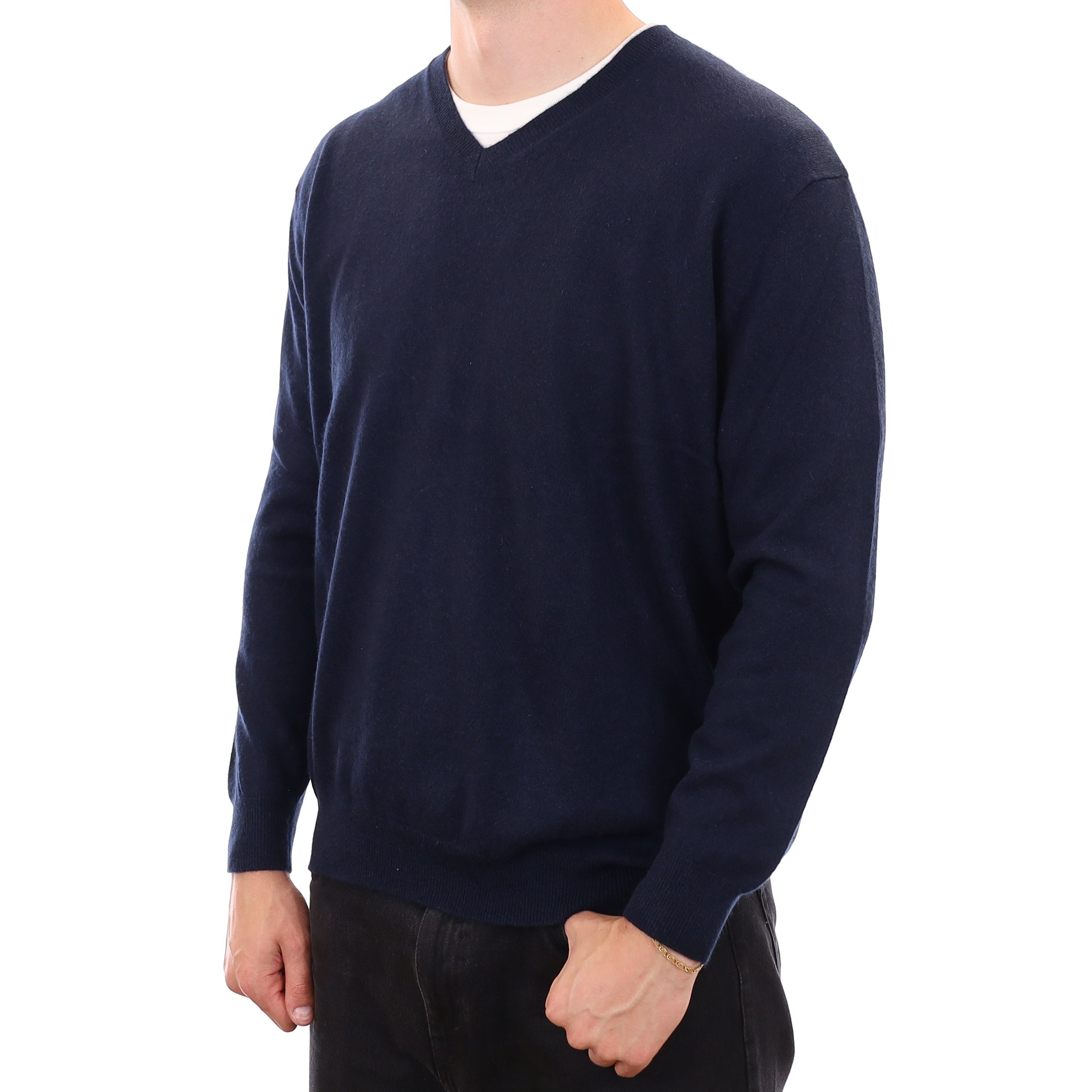 Men's Navy Cashmere V Neck Jumper XXL