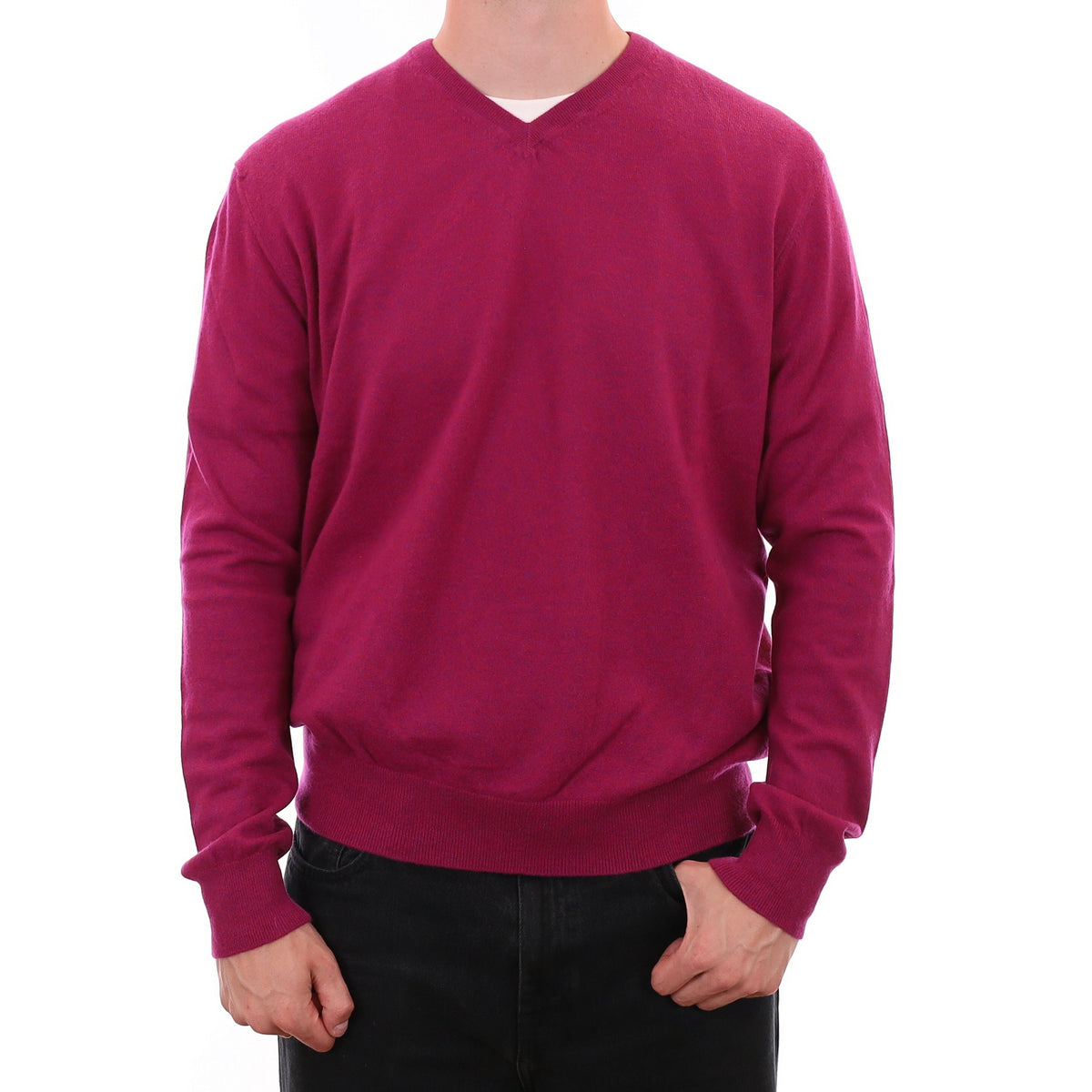 Men's Magenta and Purple Marl Cashmere V Neck Jumper XXL