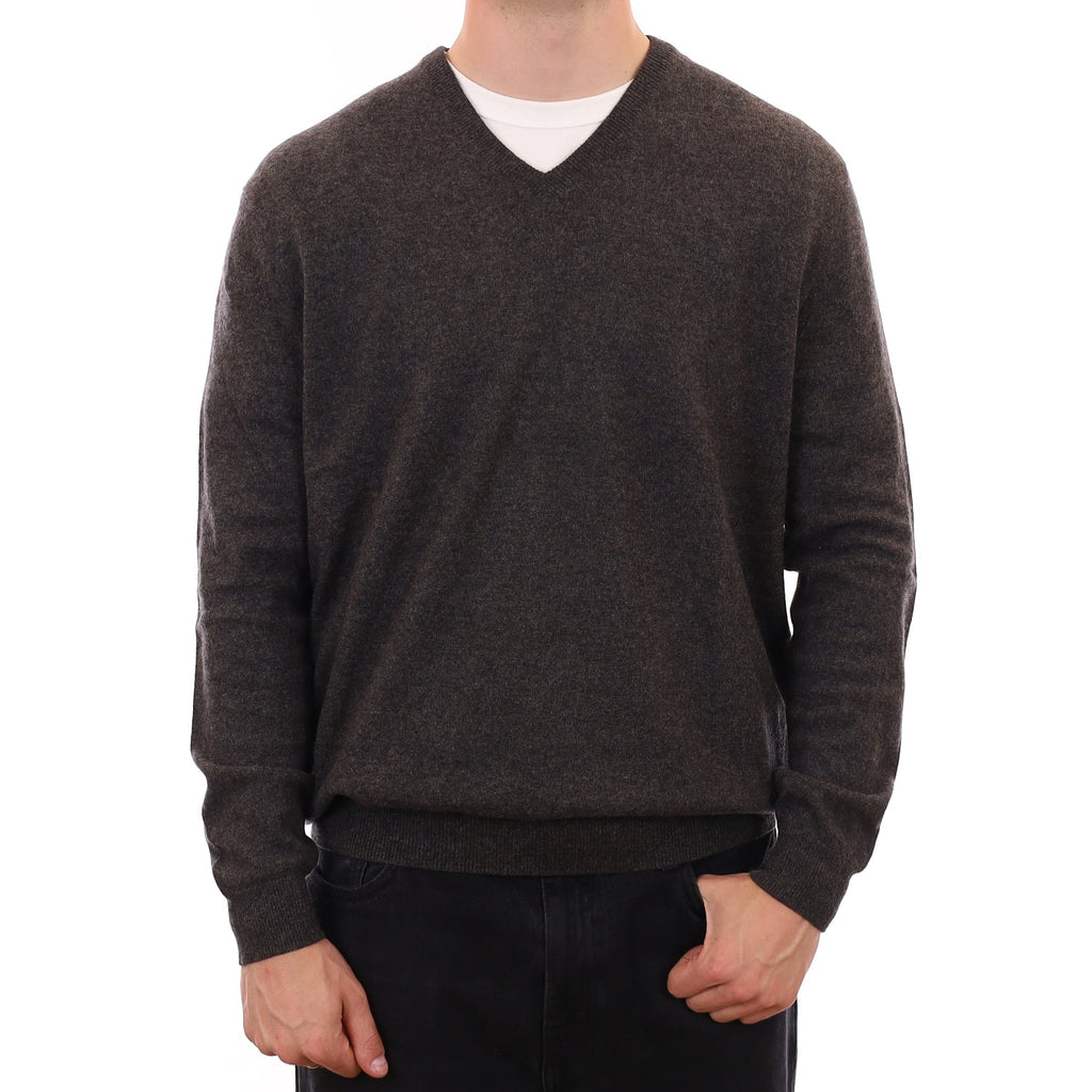 Men's Granite Grey Cashmere V Neck Jumper XXL
