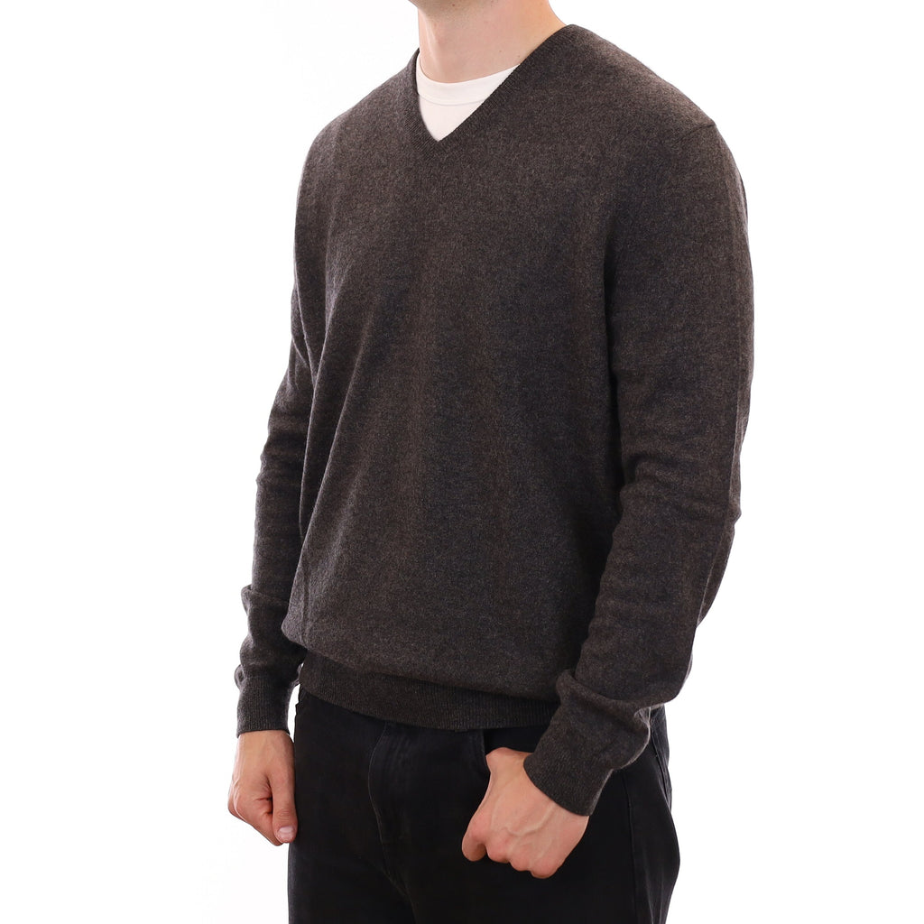 Men's Granite Grey Cashmere V Neck Jumper XXL