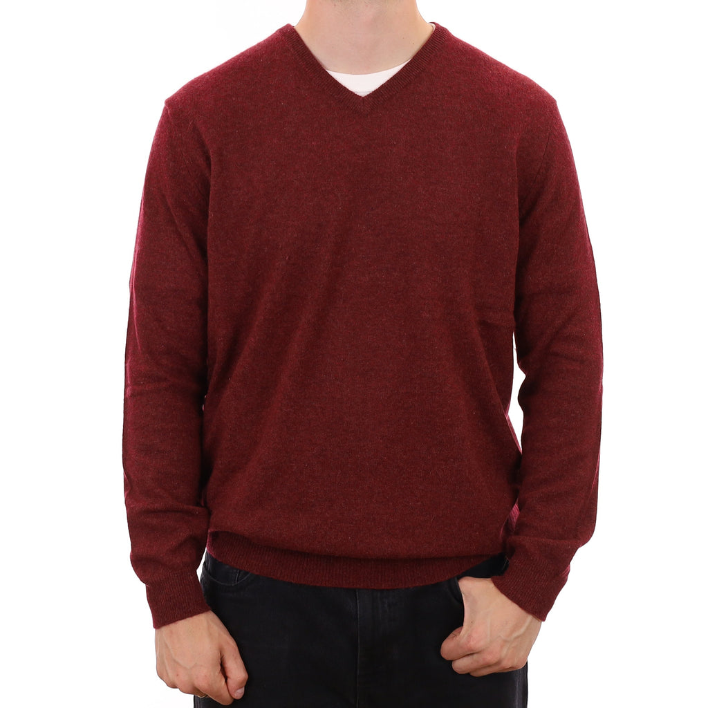 Men's Brick Red Marl Cashmere V Neck Jumper XXL