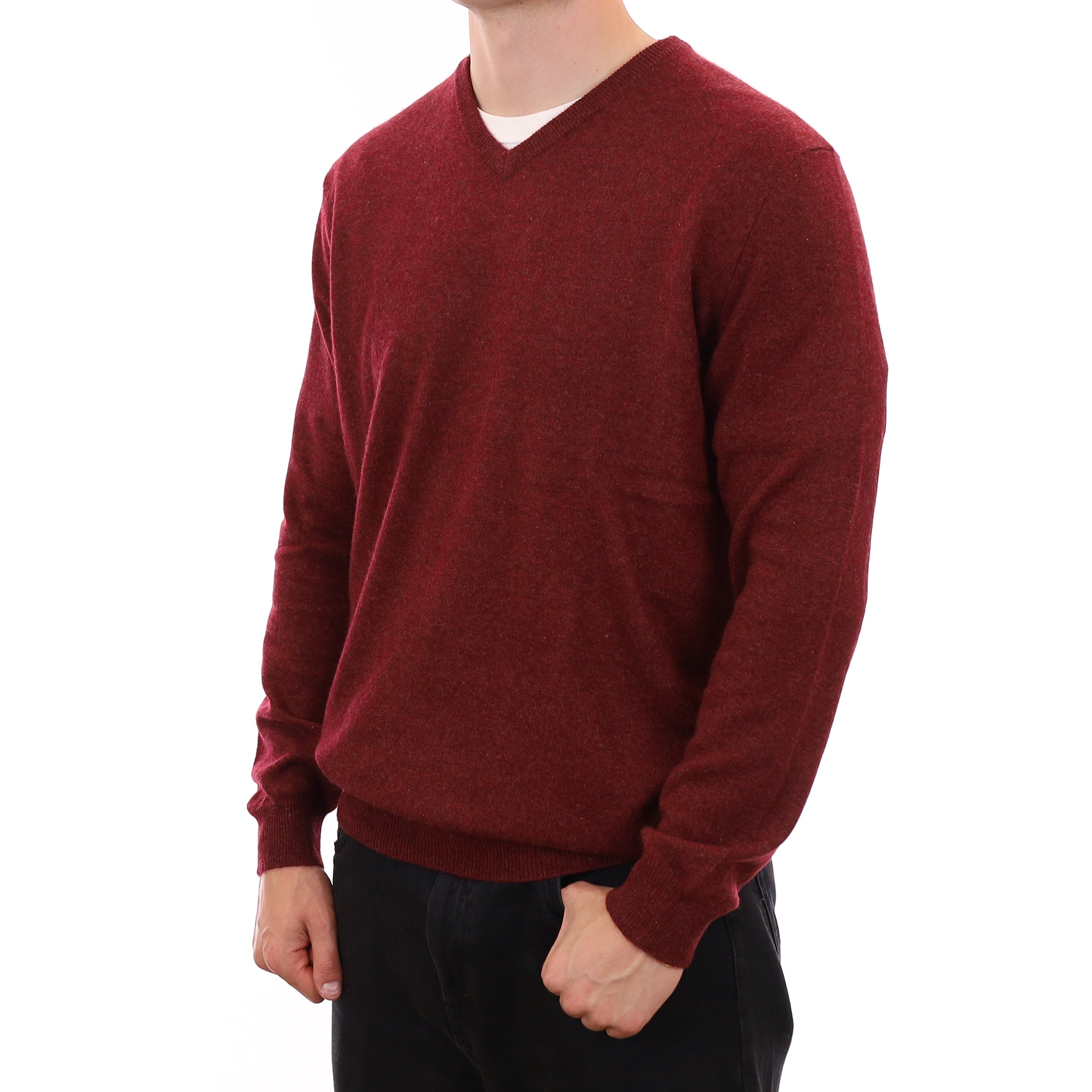 Men's Brick Red Marl Cashmere V Neck Jumper XXL