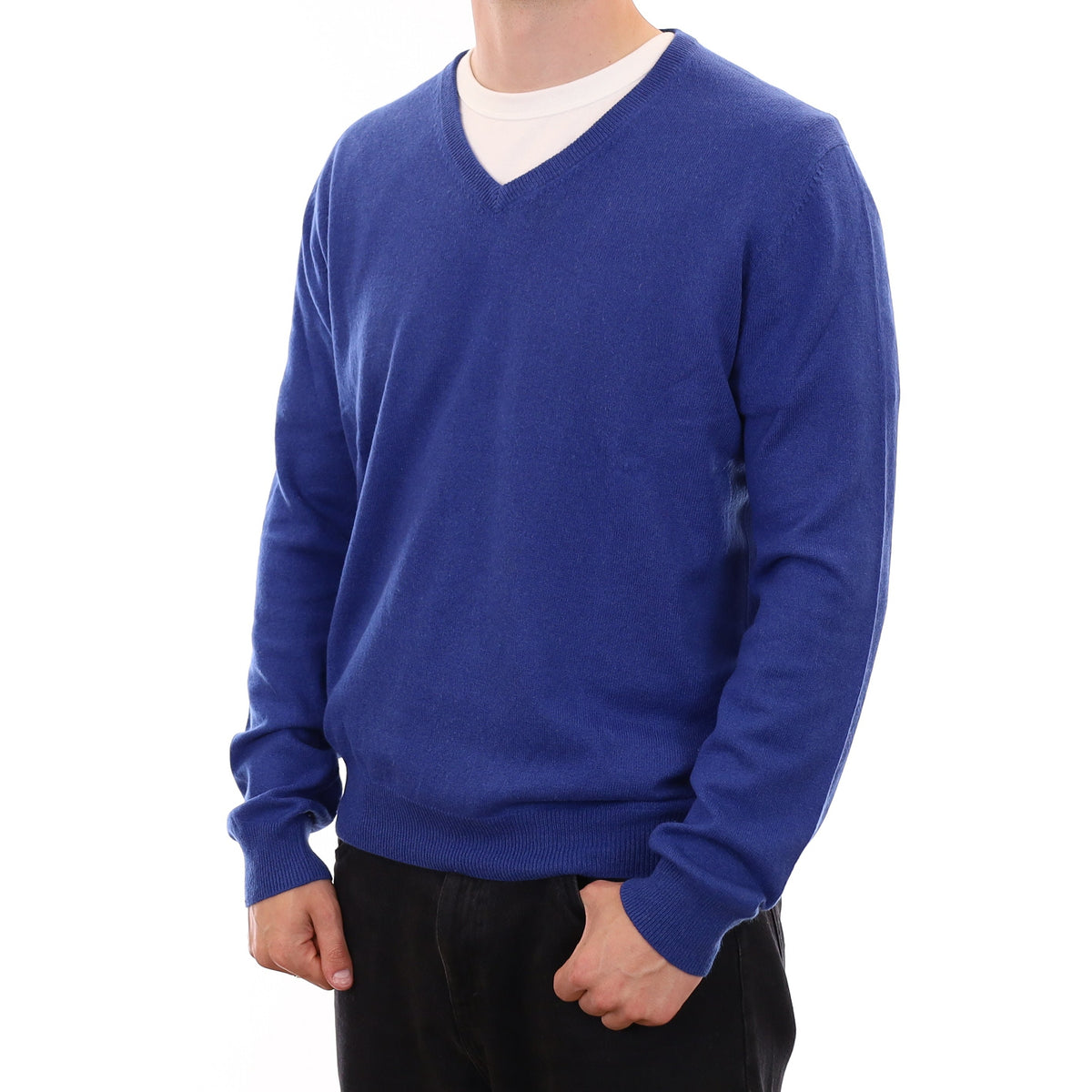 Men's Cobalt Blue Cashmere V Neck Jumper XXL