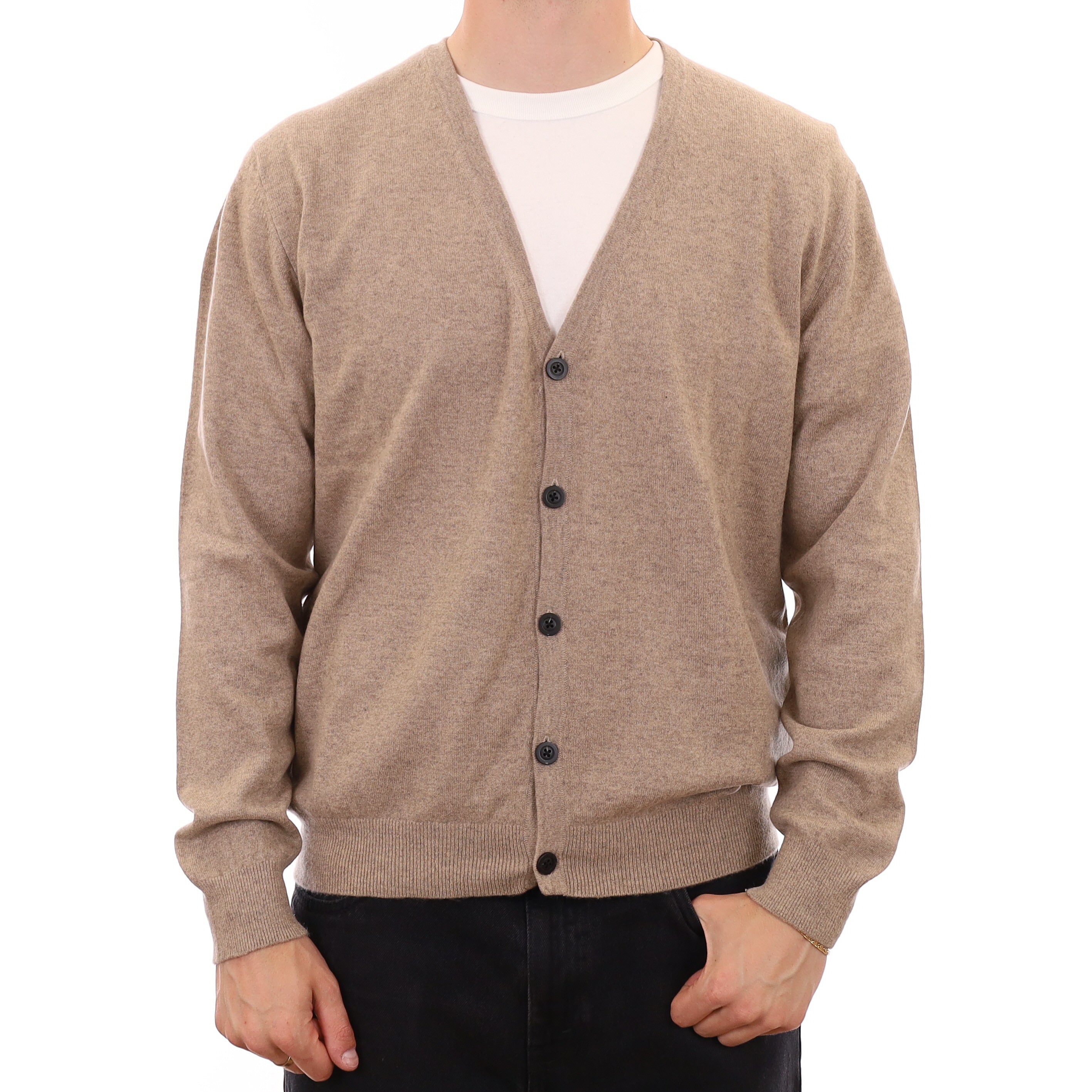 Men's Taupe Brown Cashmere V Neck Cardigan XXL