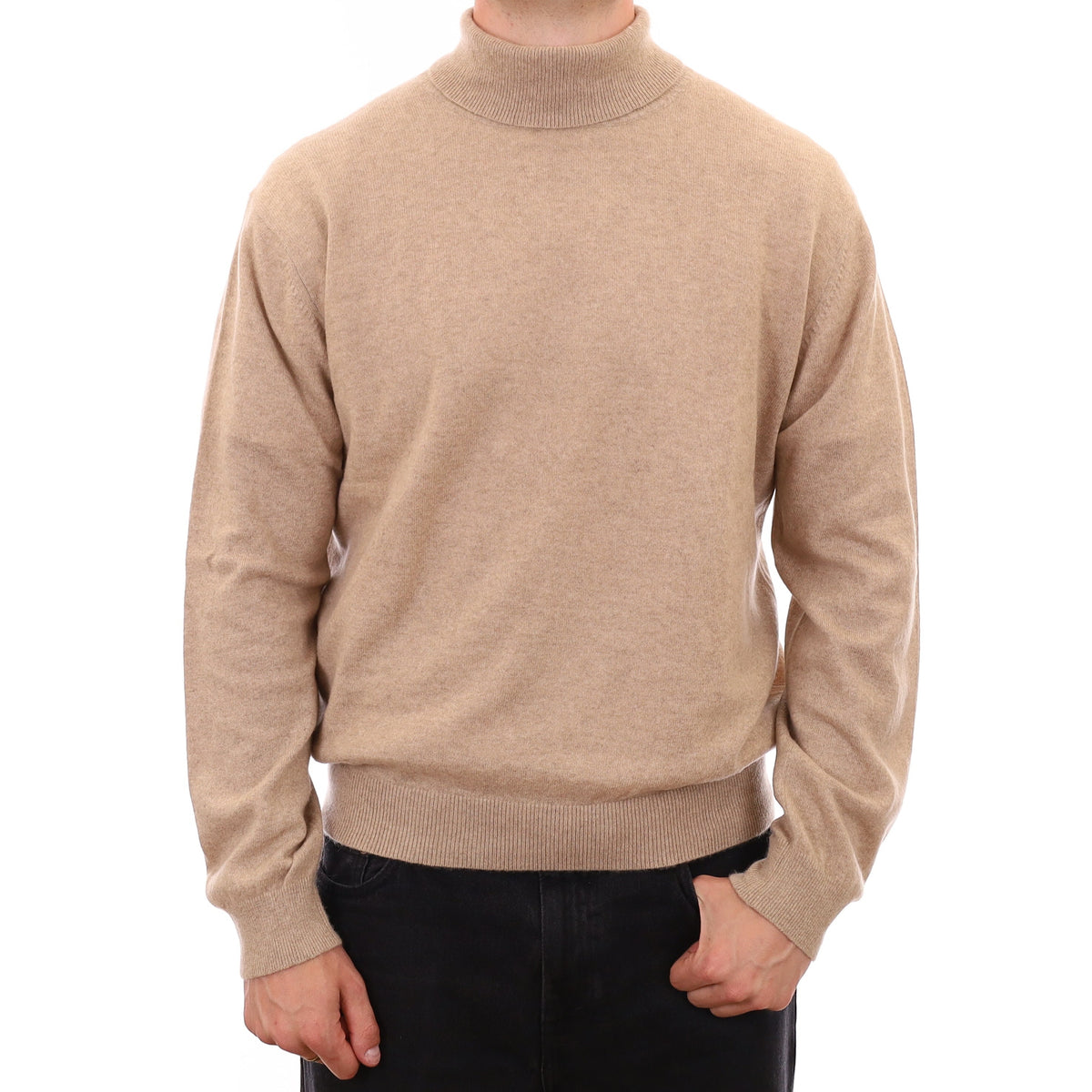 Men's Fawn Brown Cashmere Polo Neck Jumper XXL
