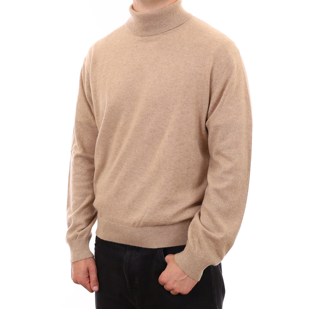 Men's Fawn Brown Cashmere Polo Neck Jumper XXL