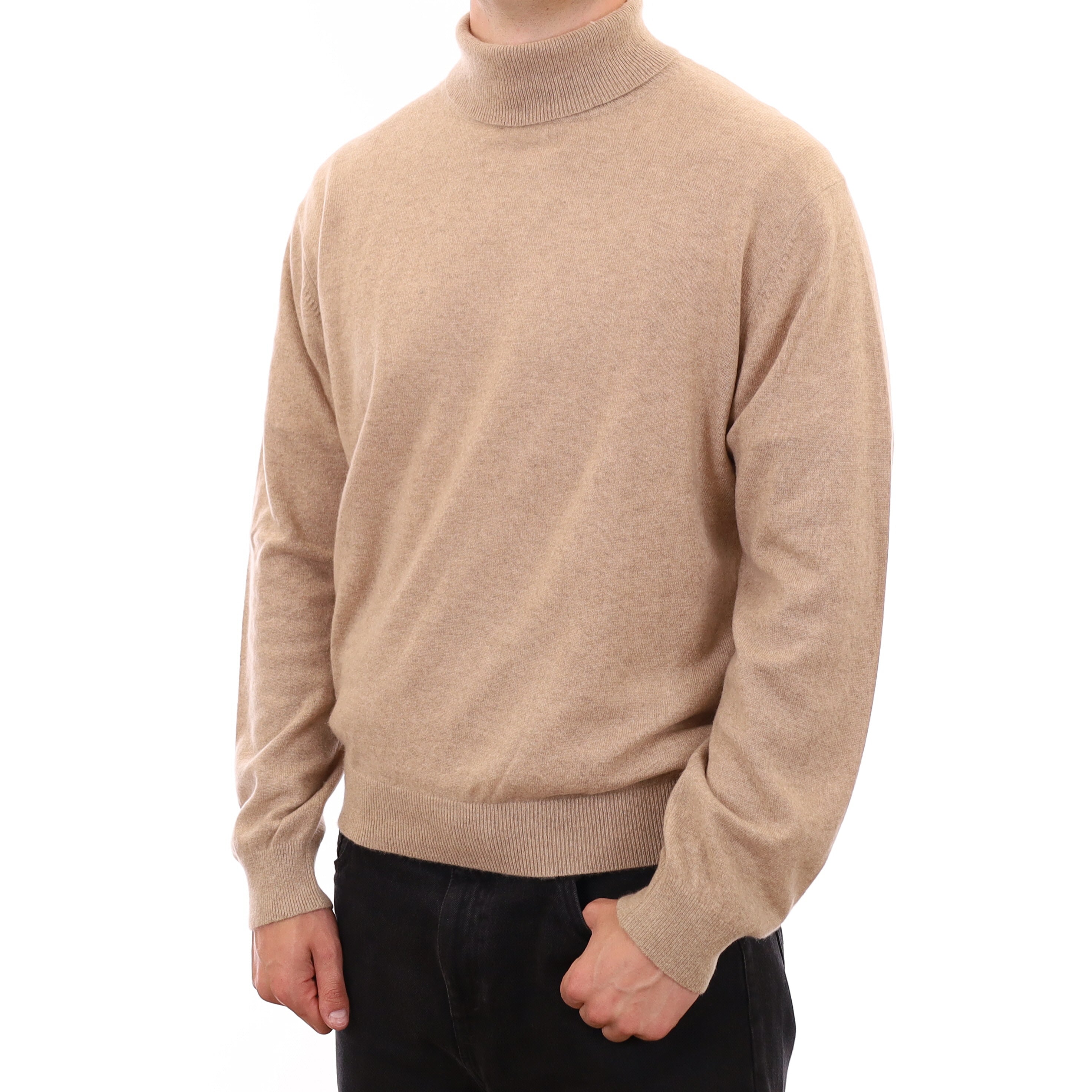 Men's Fawn Brown Cashmere Polo Neck Jumper XXL