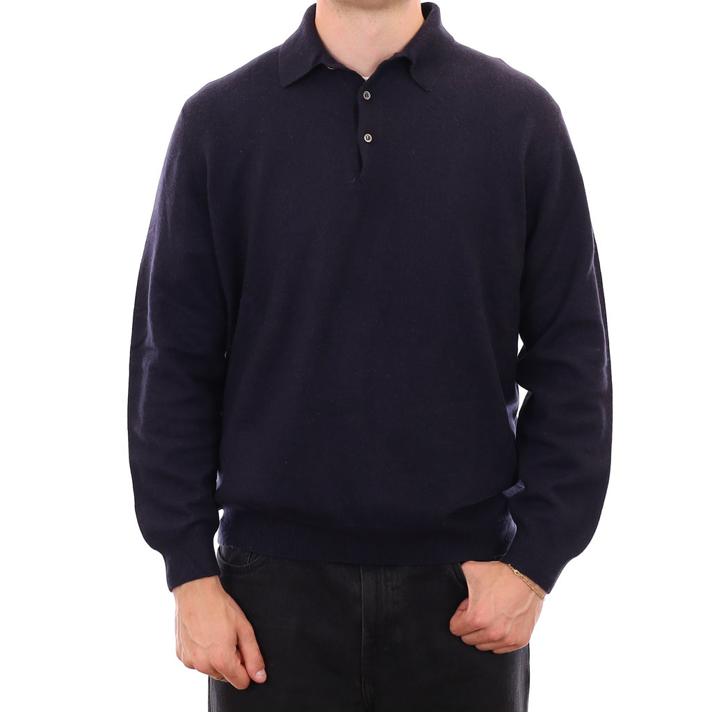 Men's Dark Navy Cashmere Collared 1/4 Button Jumper XXL