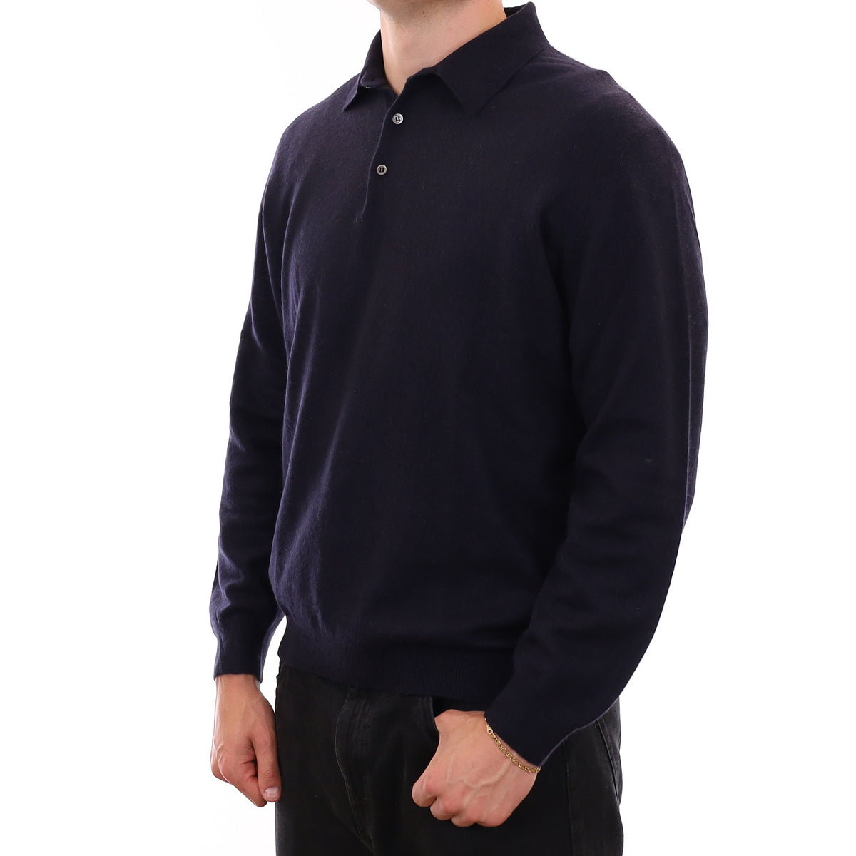 Men's Dark Navy Cashmere Collared 1/4 Button Jumper XXL