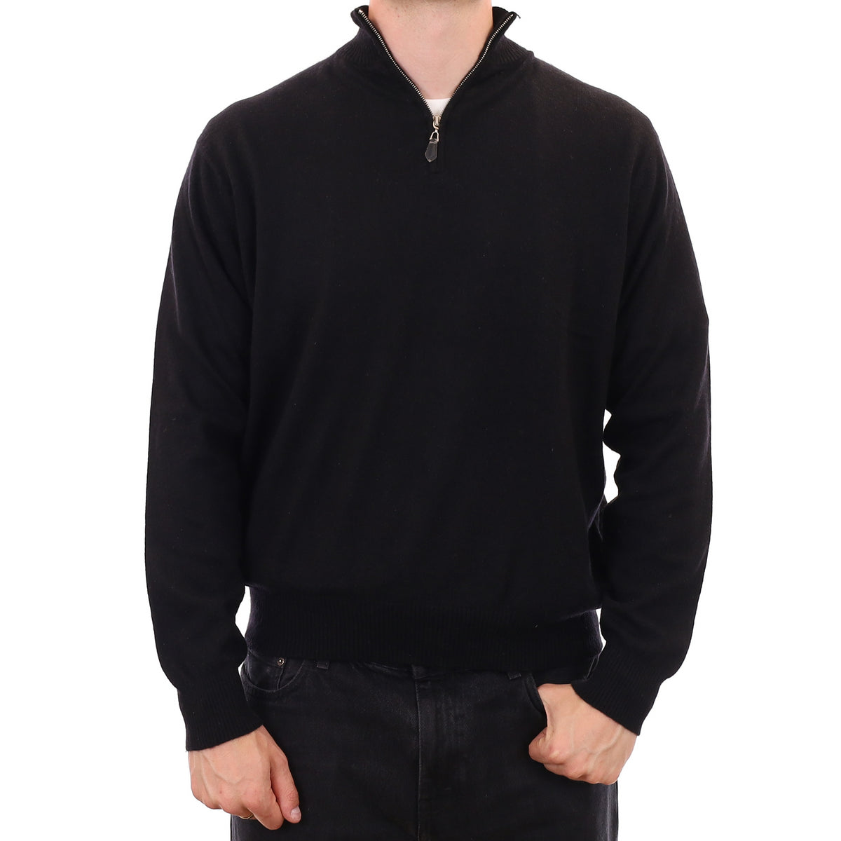 Men's Black Cashmere 1/4 Zip Jumper XXL