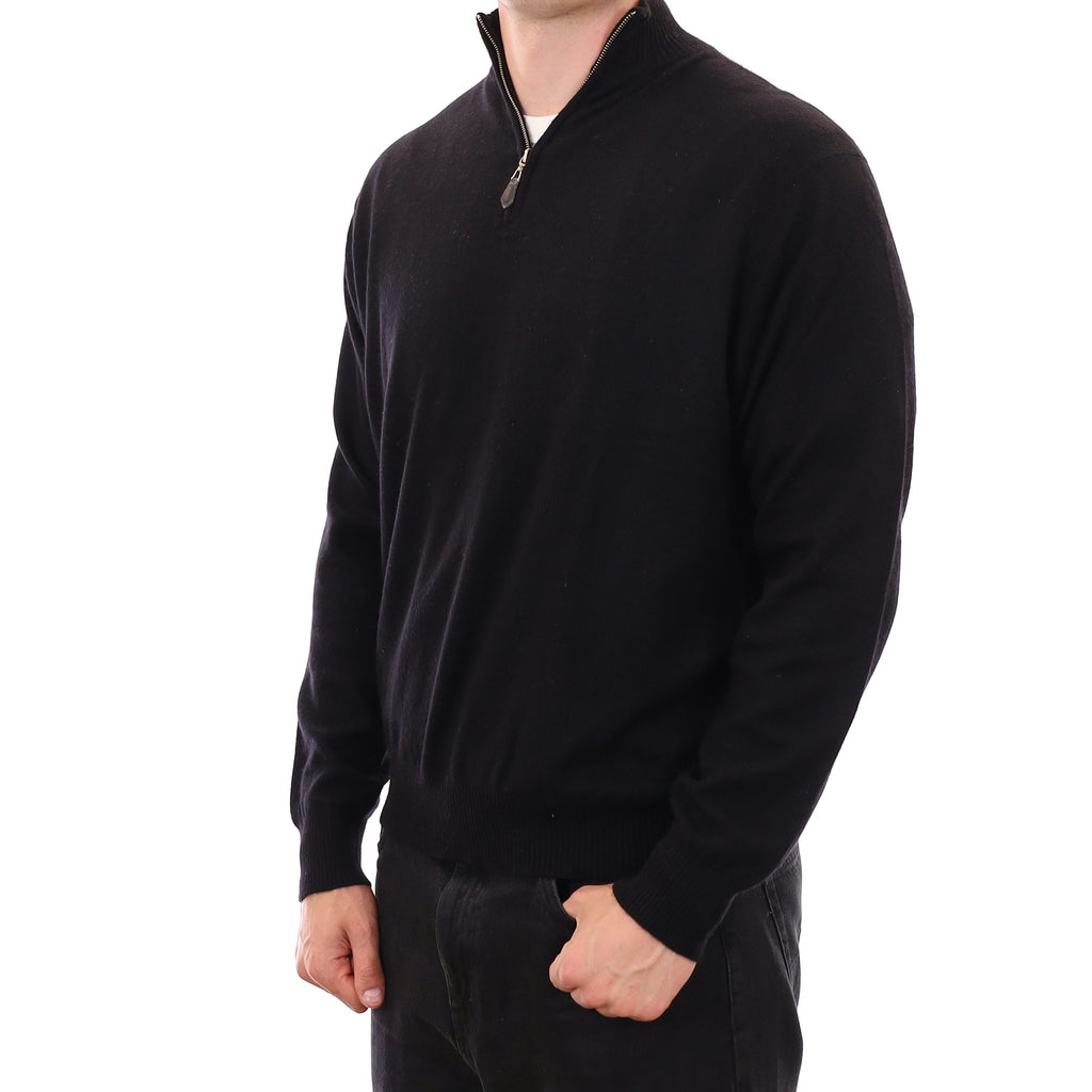 Men's Black Cashmere 1/4 Zip Jumper XXL