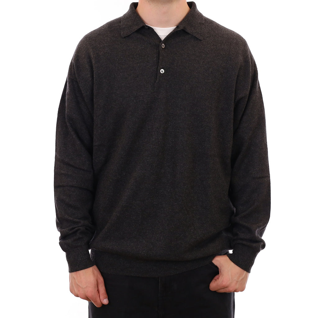 Men's Charcoal Grey Cashmere Collared 1/4 Button Jumper XXXL