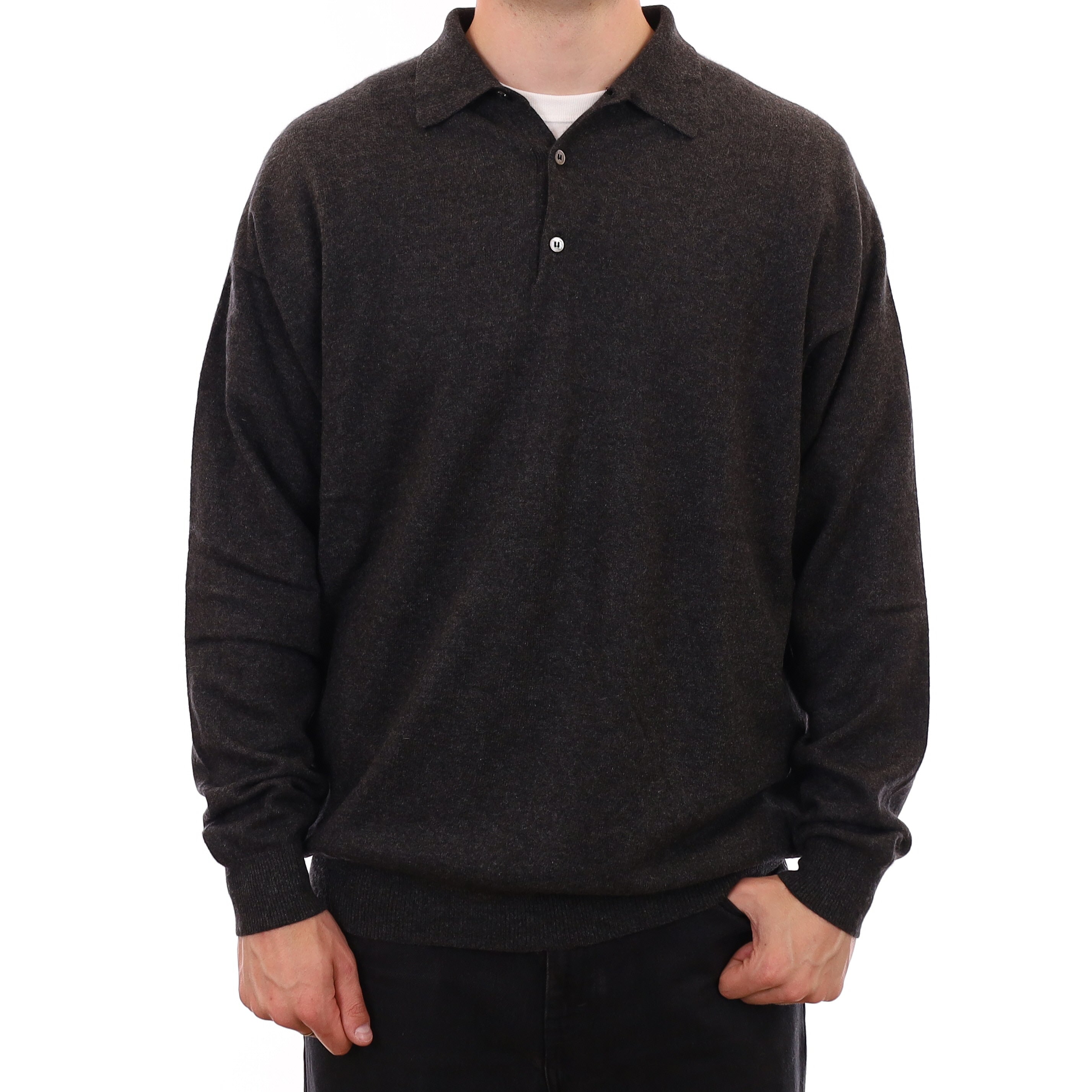 Men's Charcoal Grey Cashmere Collared 1/4 Button Jumper XXXL