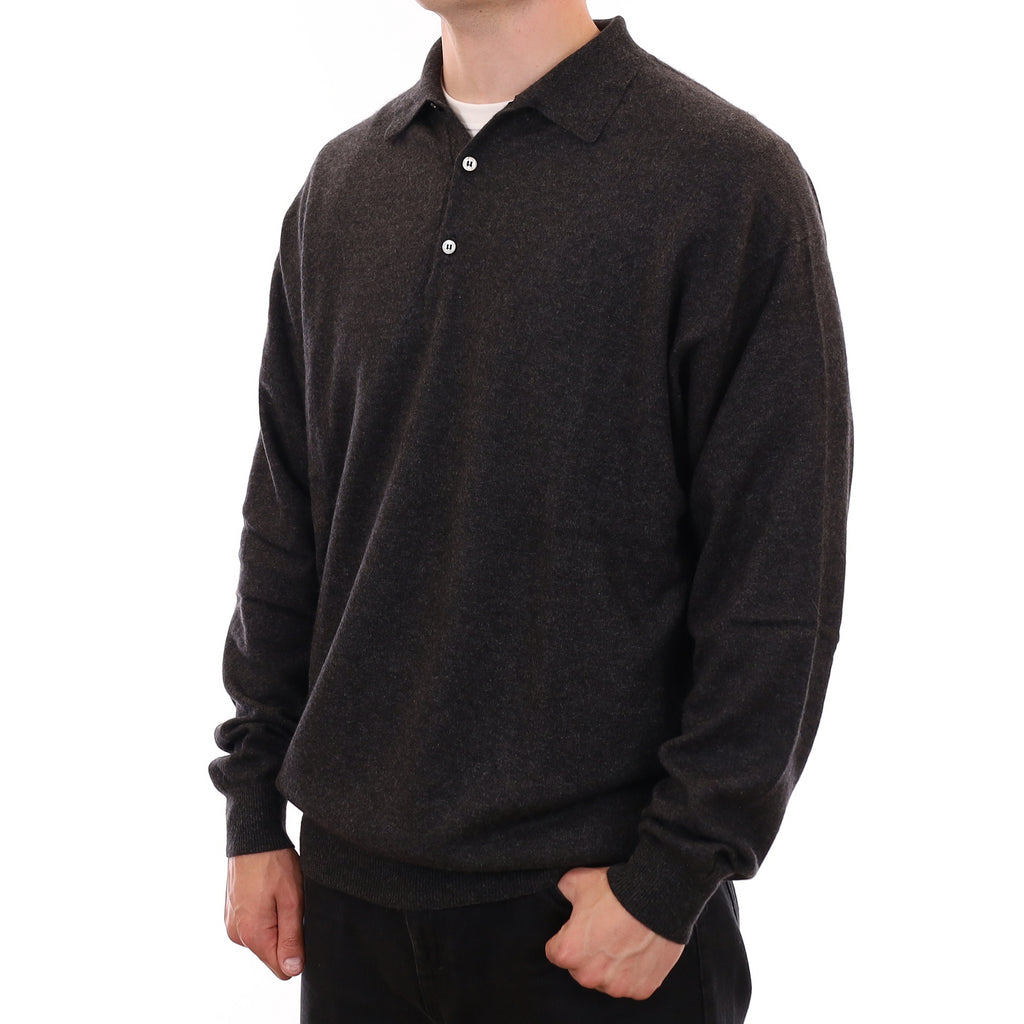 Men's Charcoal Grey Cashmere Collared 1/4 Button Jumper XXXL