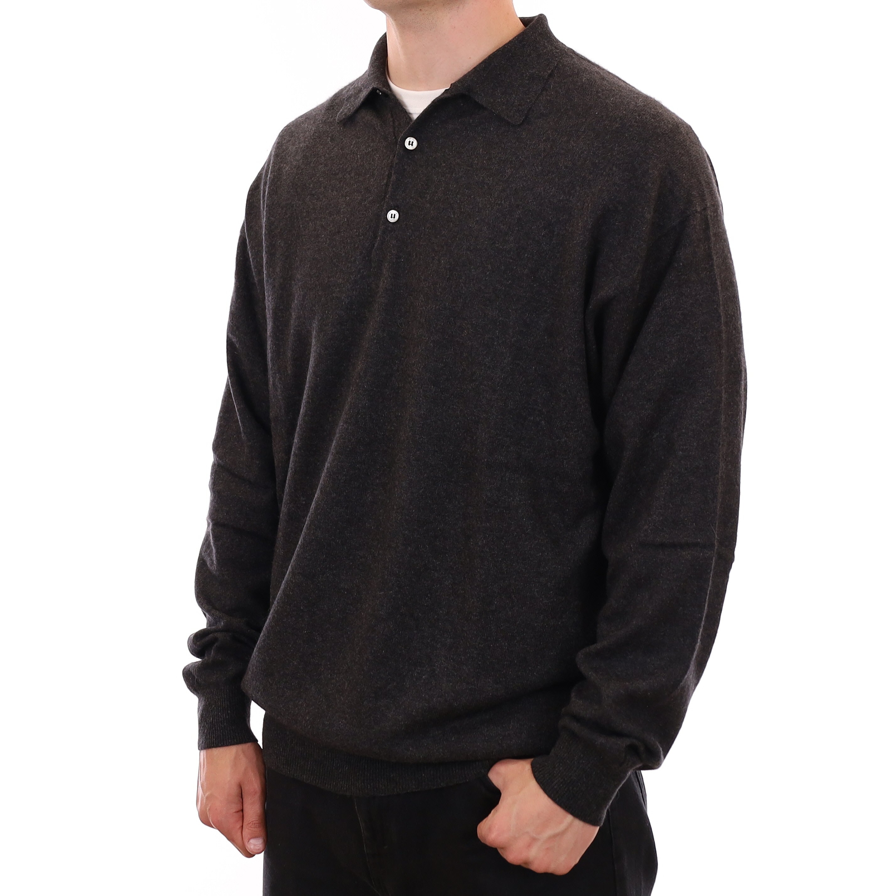 Men's Charcoal Grey Cashmere Collared 1/4 Button Jumper XXXL