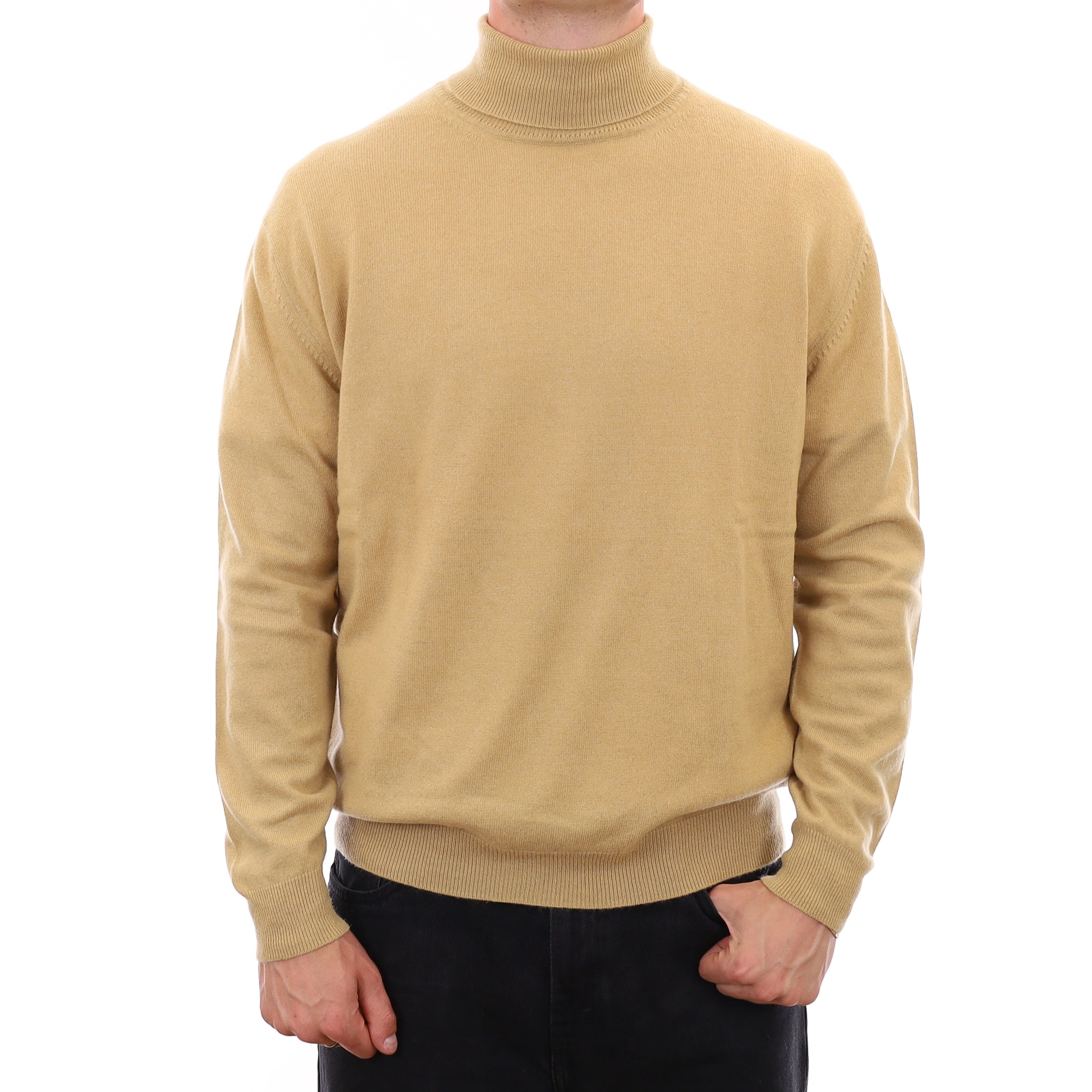 Men's Sand Brown Cashmere Polo Neck Jumper XXL