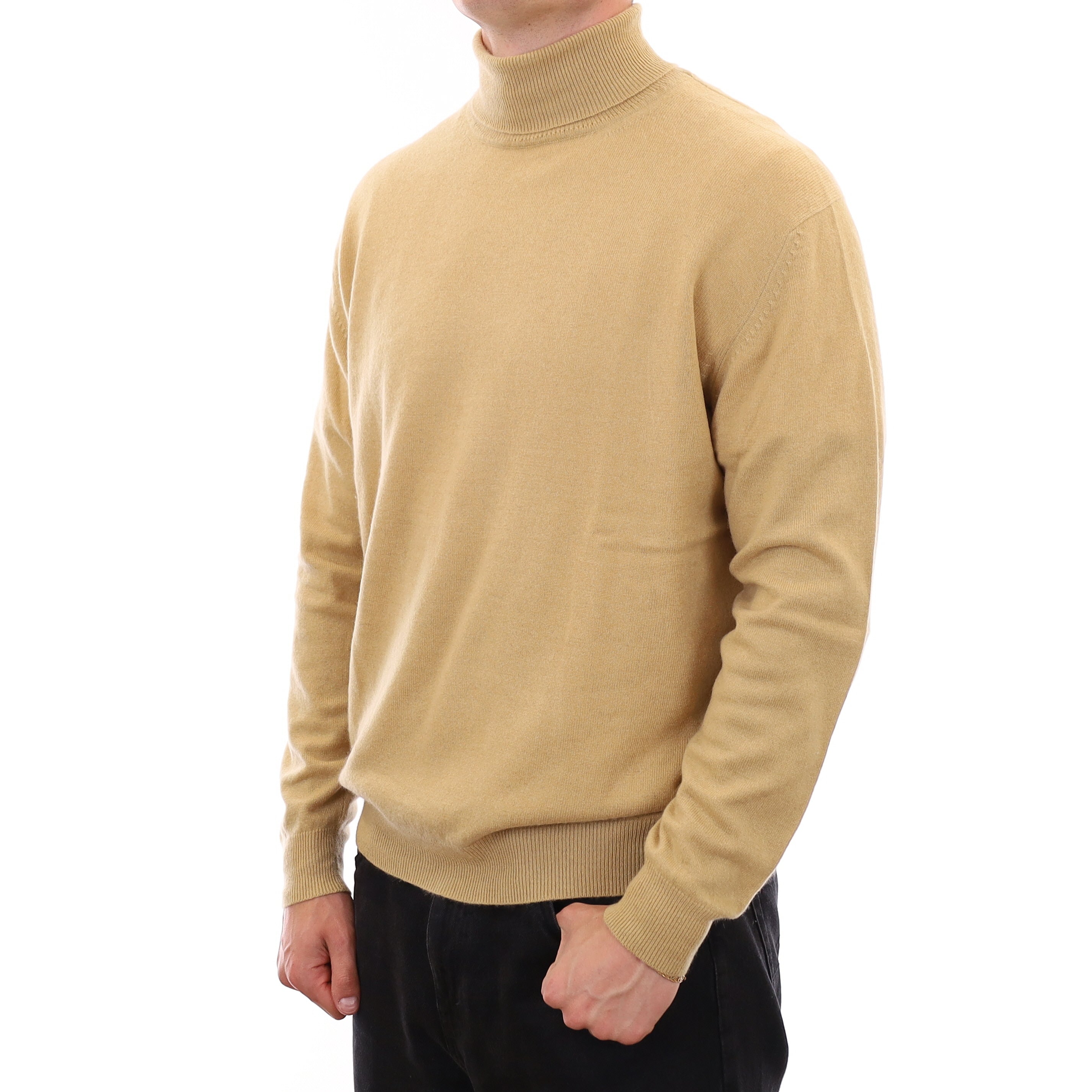 Men's Sand Brown Cashmere Polo Neck Jumper XXL