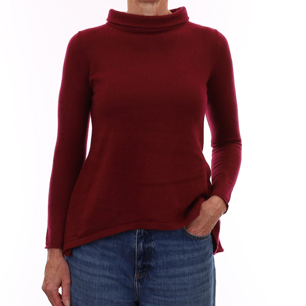 Mulberry Red Cashmere Fishtail Funnel Neck Jumper Small