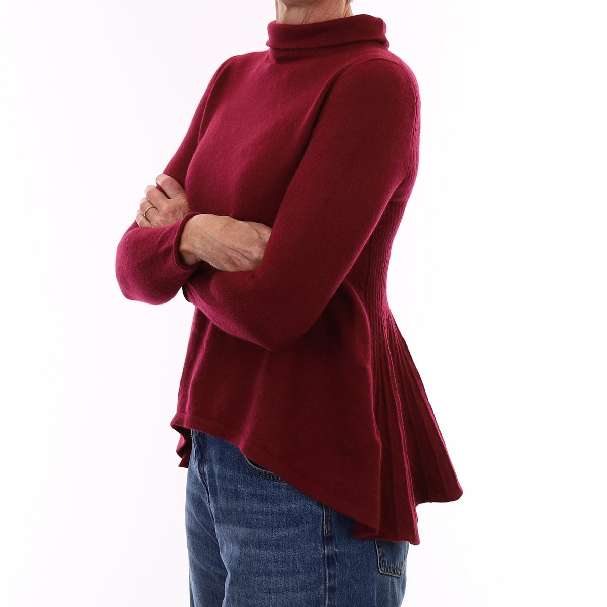 Mulberry Red Cashmere Fishtail Funnel Neck Jumper Small