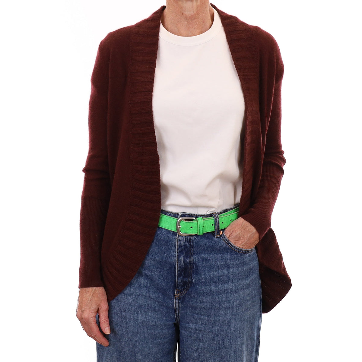 Deep Wine Red Cashmere Edge to Edge Cardigan Small