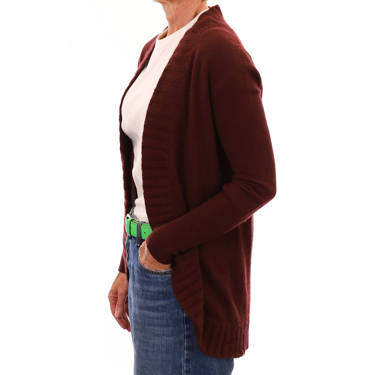 Deep Wine Red Cashmere Edge to Edge Cardigan Small