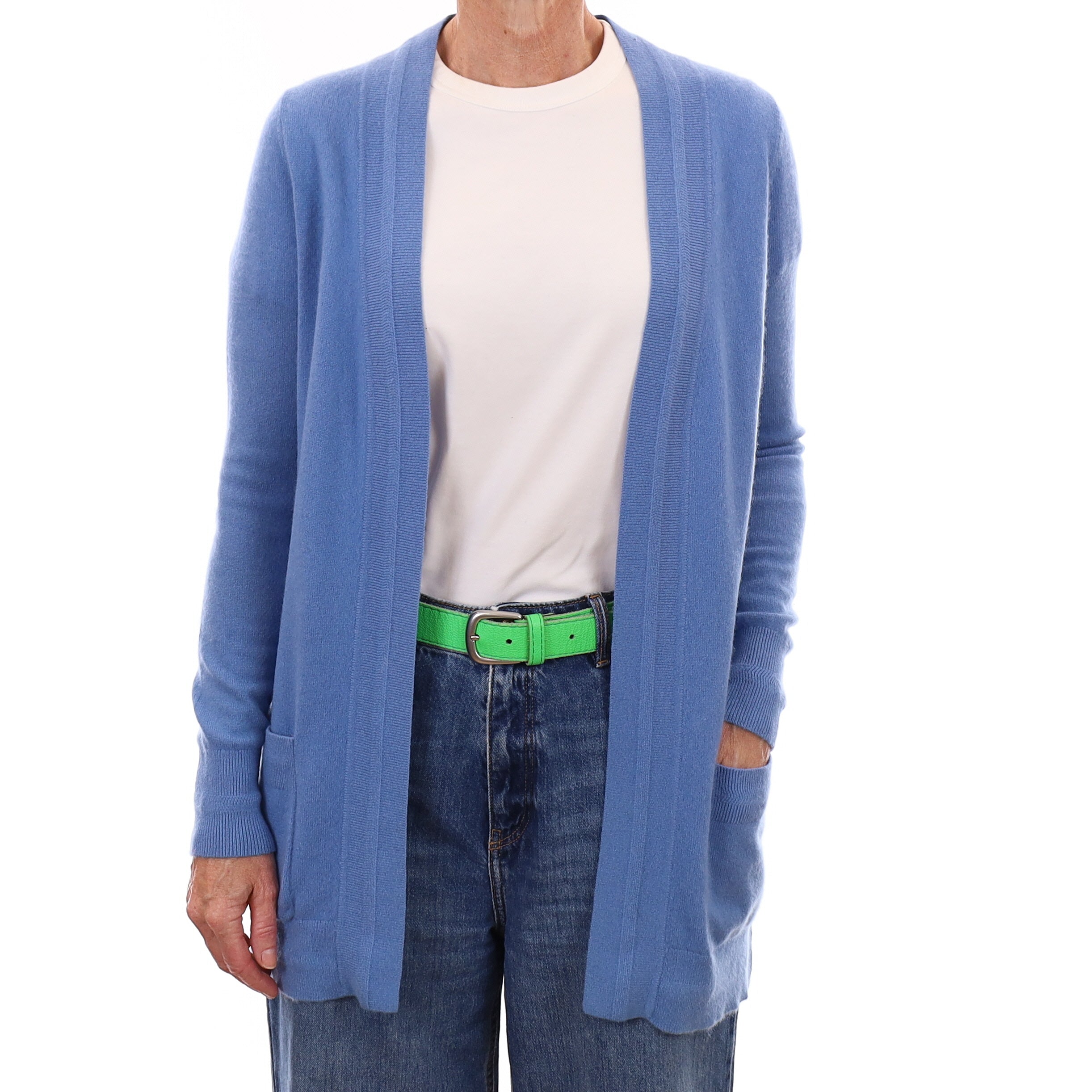Sky Blue Cashmere Edge to Edge Cardigan with Pockets Small