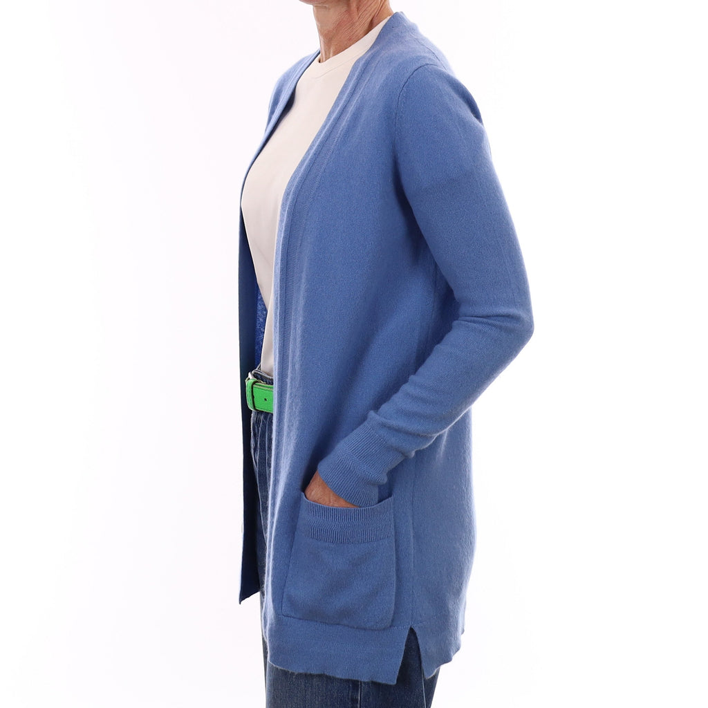 Sky Blue Cashmere Edge to Edge Cardigan with Pockets Small