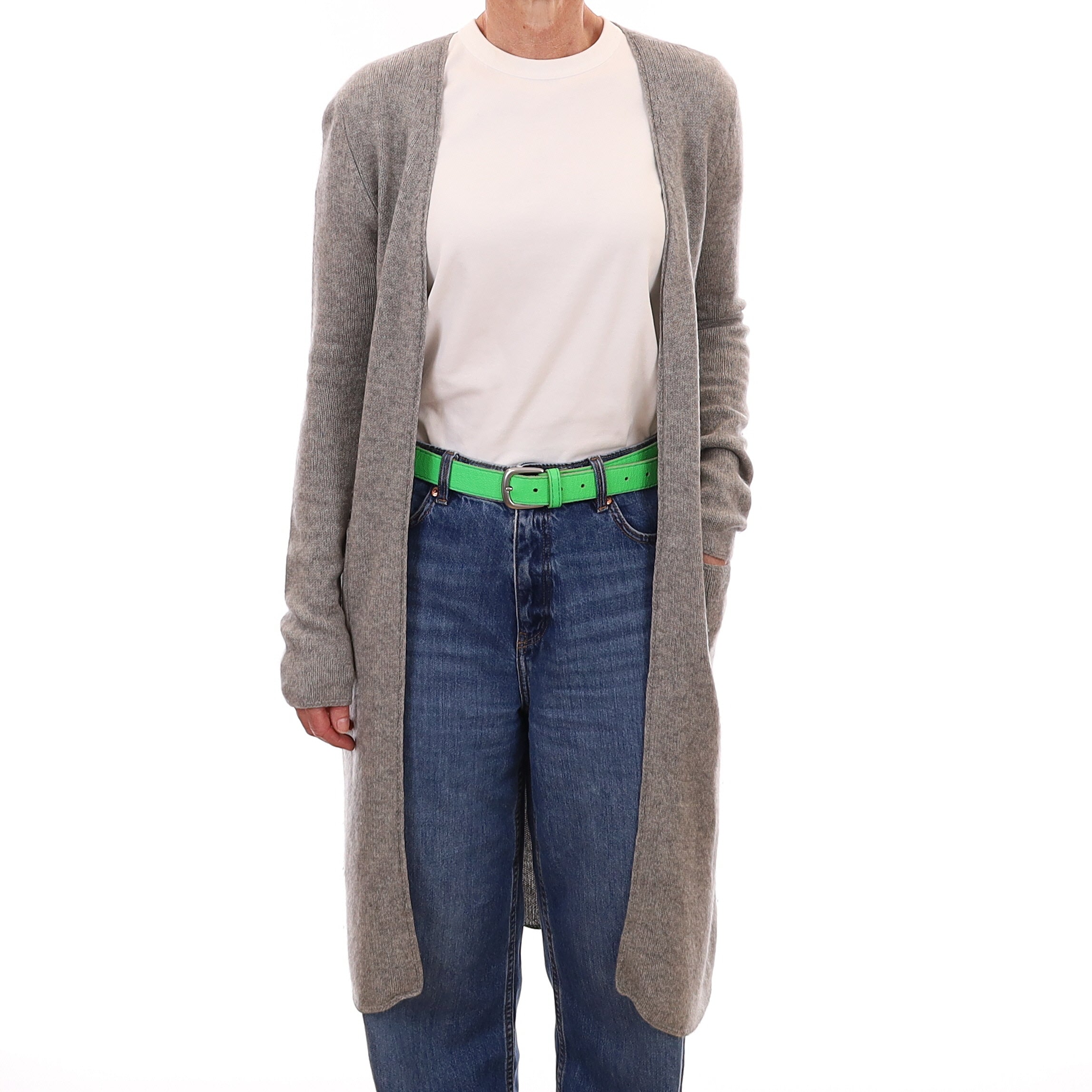 Smoke Grey Cashmere Longline Cardigan with Belt and Pockets Small