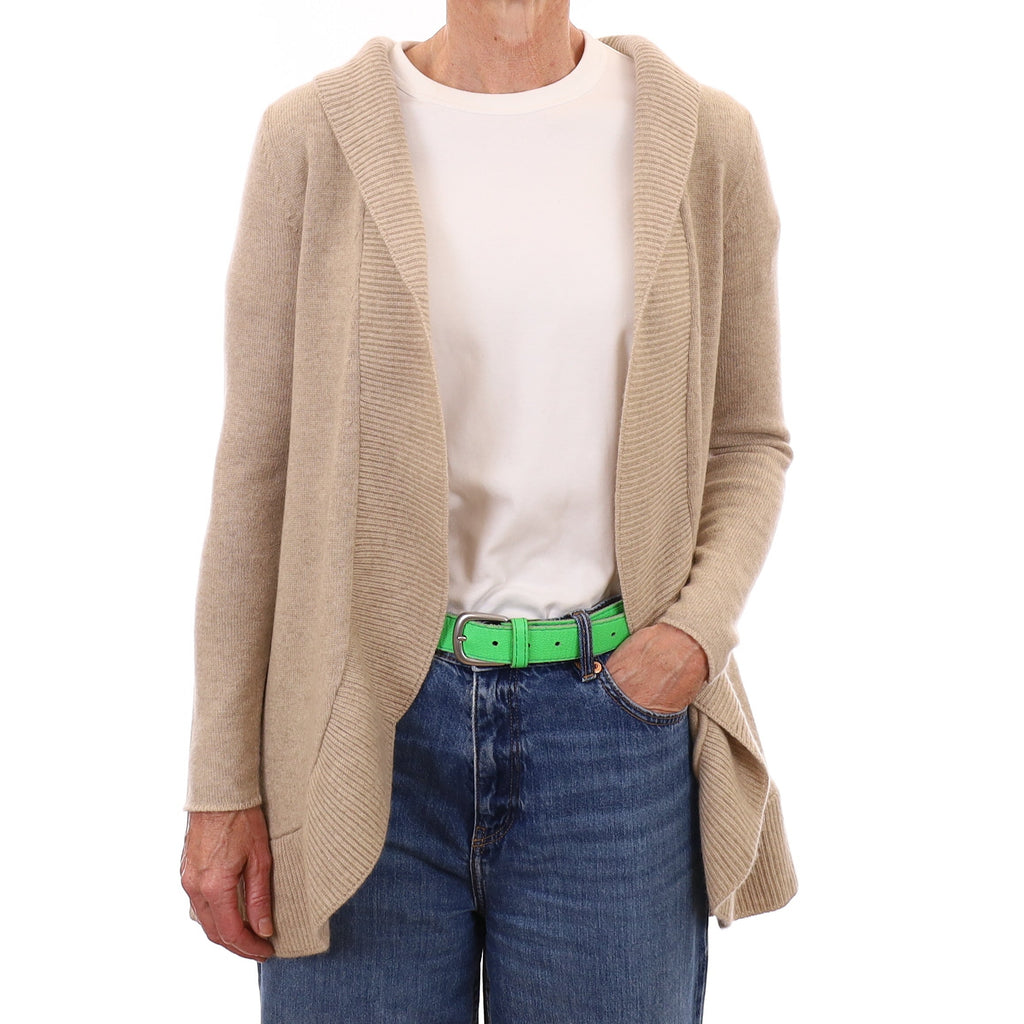 Rani Arabella Biscuit Beige Cashmere Ruffle Edge to Edge Cardigan Small