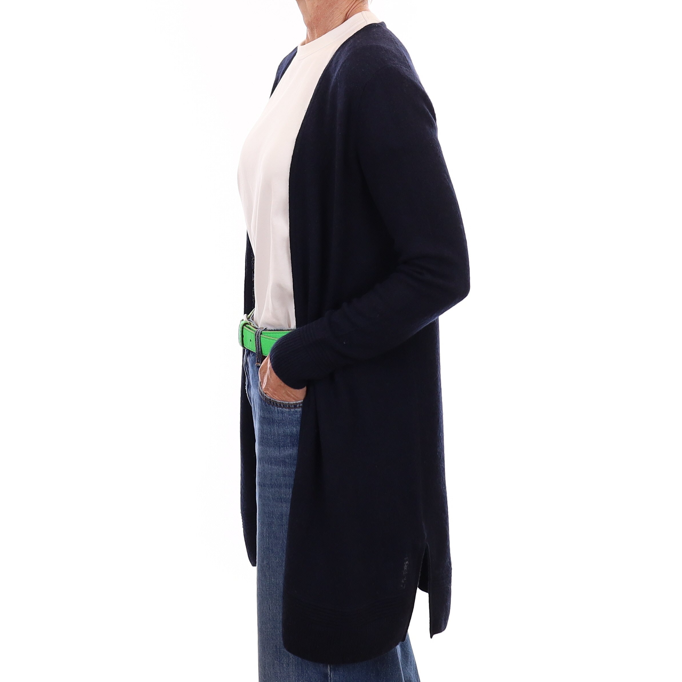 Navy Blue Cashmere Edge to Edge Cardigan Small