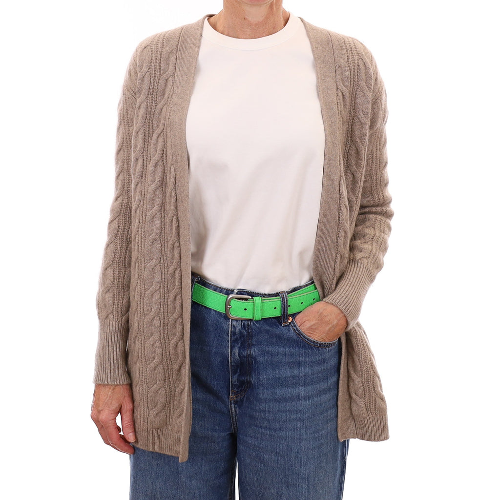 Fawn Chunky Cable Cashmere Edge to Edge Cardigan Small