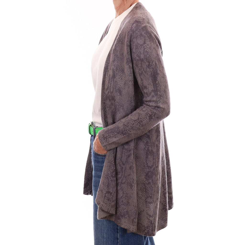 Grey Snake Print Lightweight Cashmere Edge to Edge Cardigan Small
