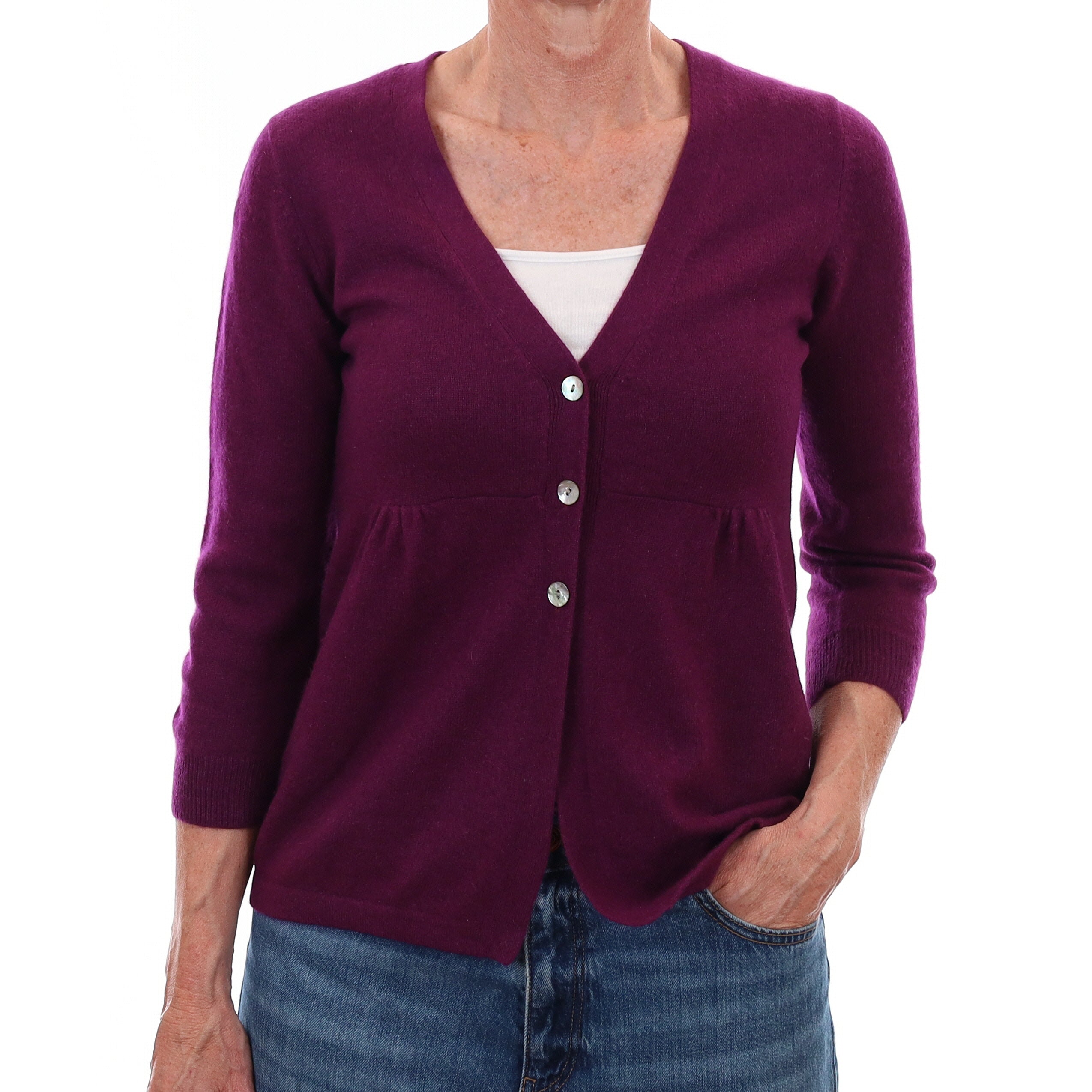 Plum Purple Empire Line Cashmere V Neck Cardigan Small