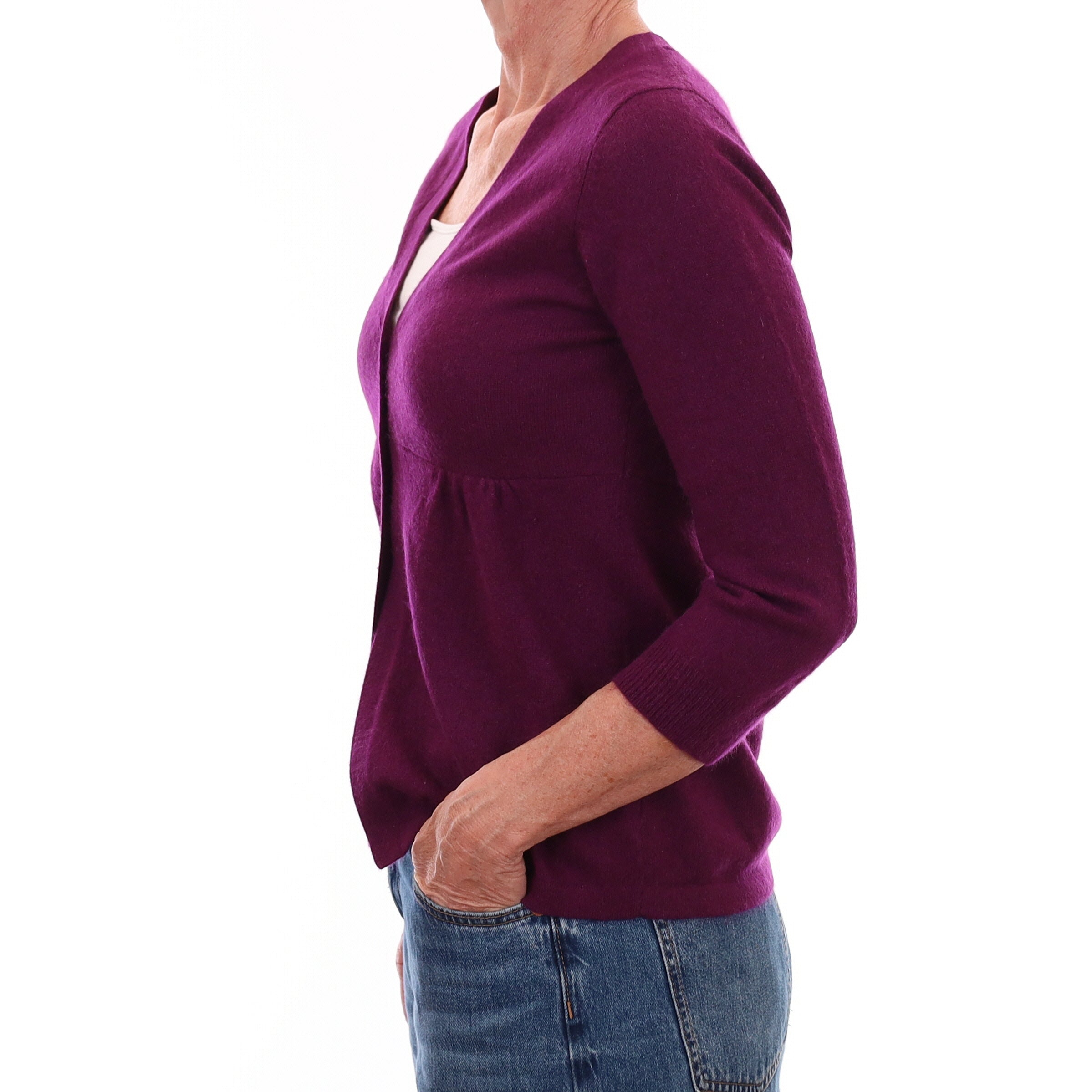 Plum Purple Empire Line Cashmere V Neck Cardigan Small