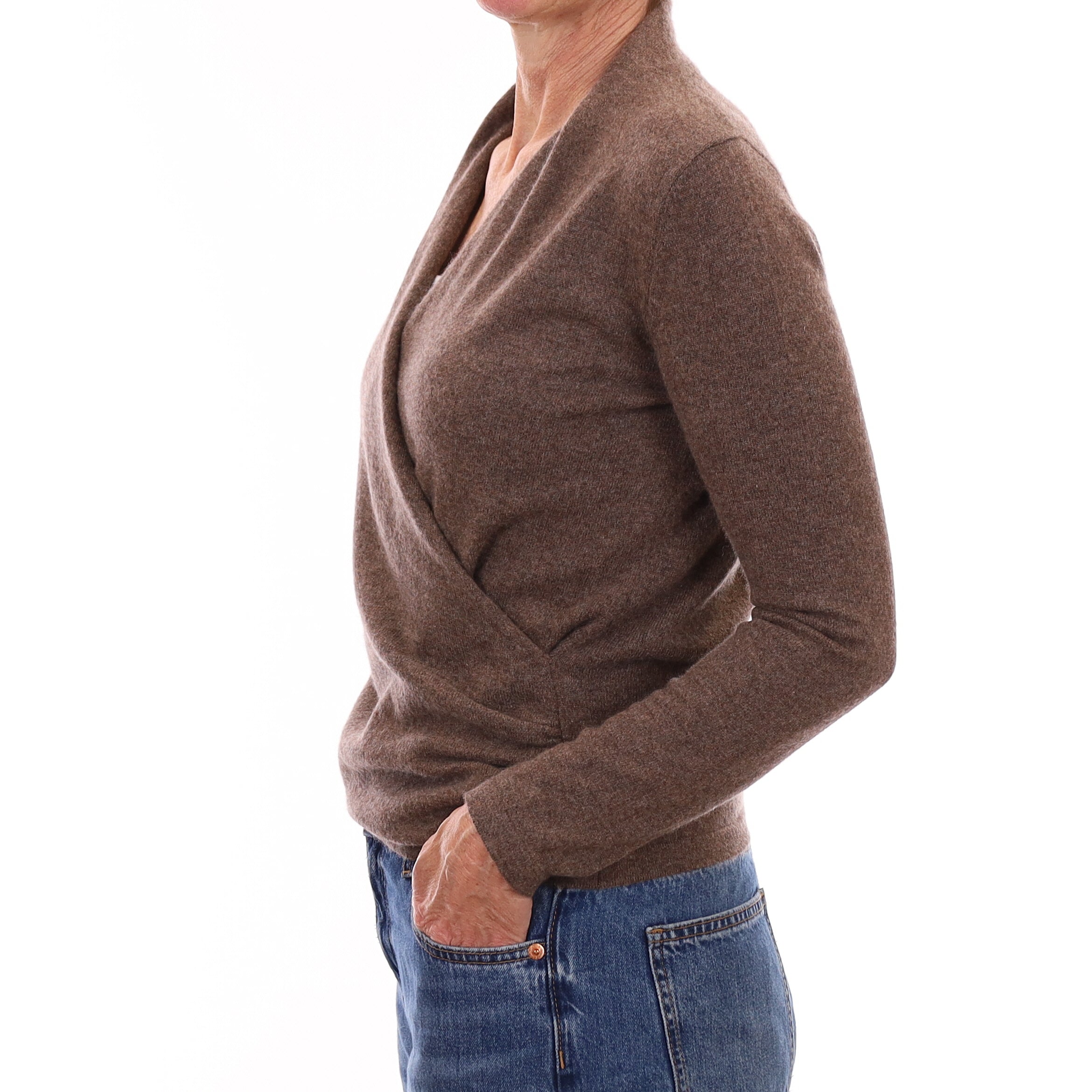 Mocha Brown Cashmere Cross Over V Neck Jumper Small