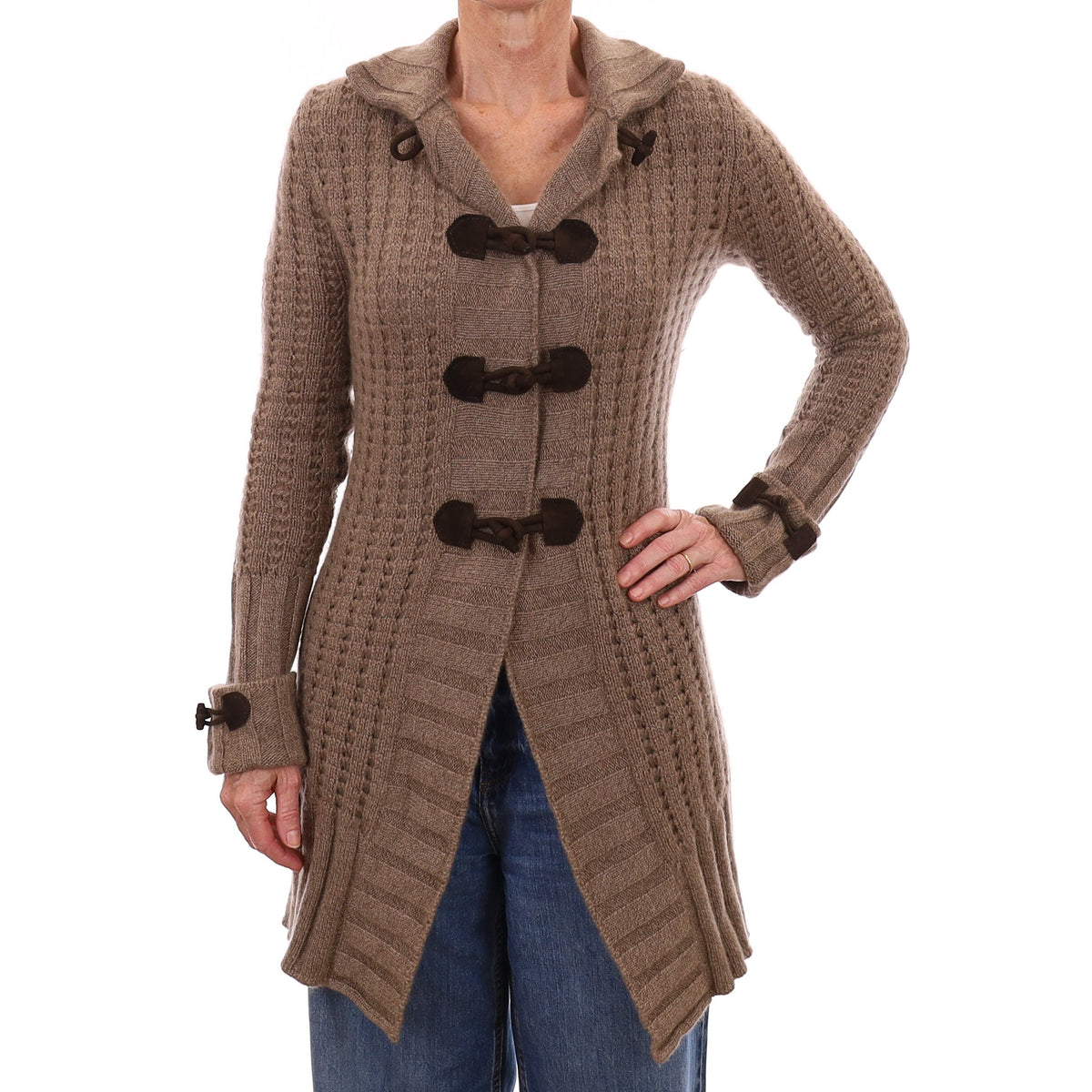 Italian Vicedomini Taupe Brown Chunky Cashmere Longline Cardigan Small