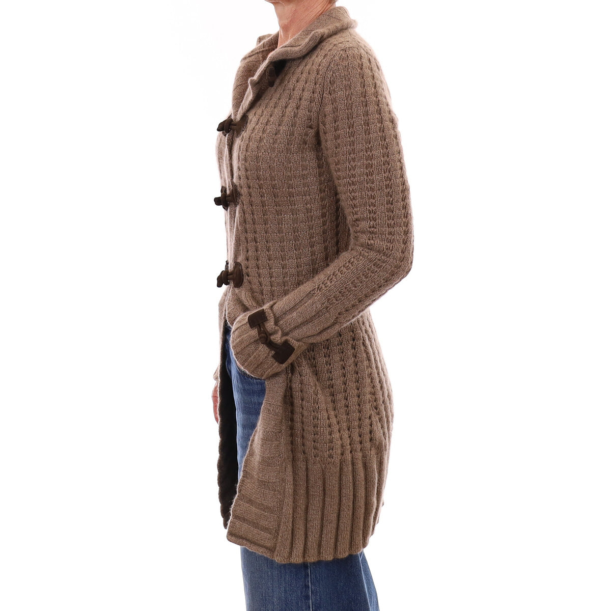 Italian Vicedomini Taupe Brown Chunky Cashmere Longline Cardigan Small