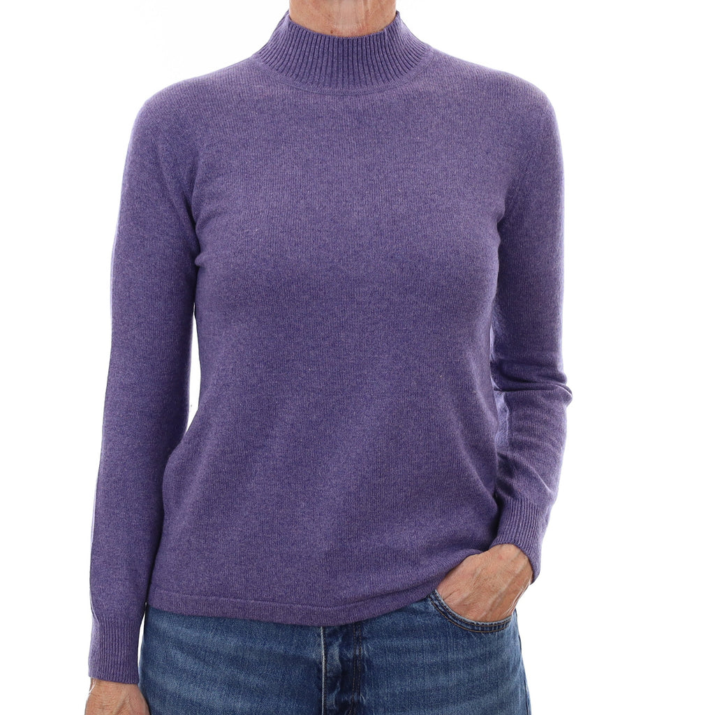 Amethyst Purple Marl Cashmere Turtleneck Jumper Small