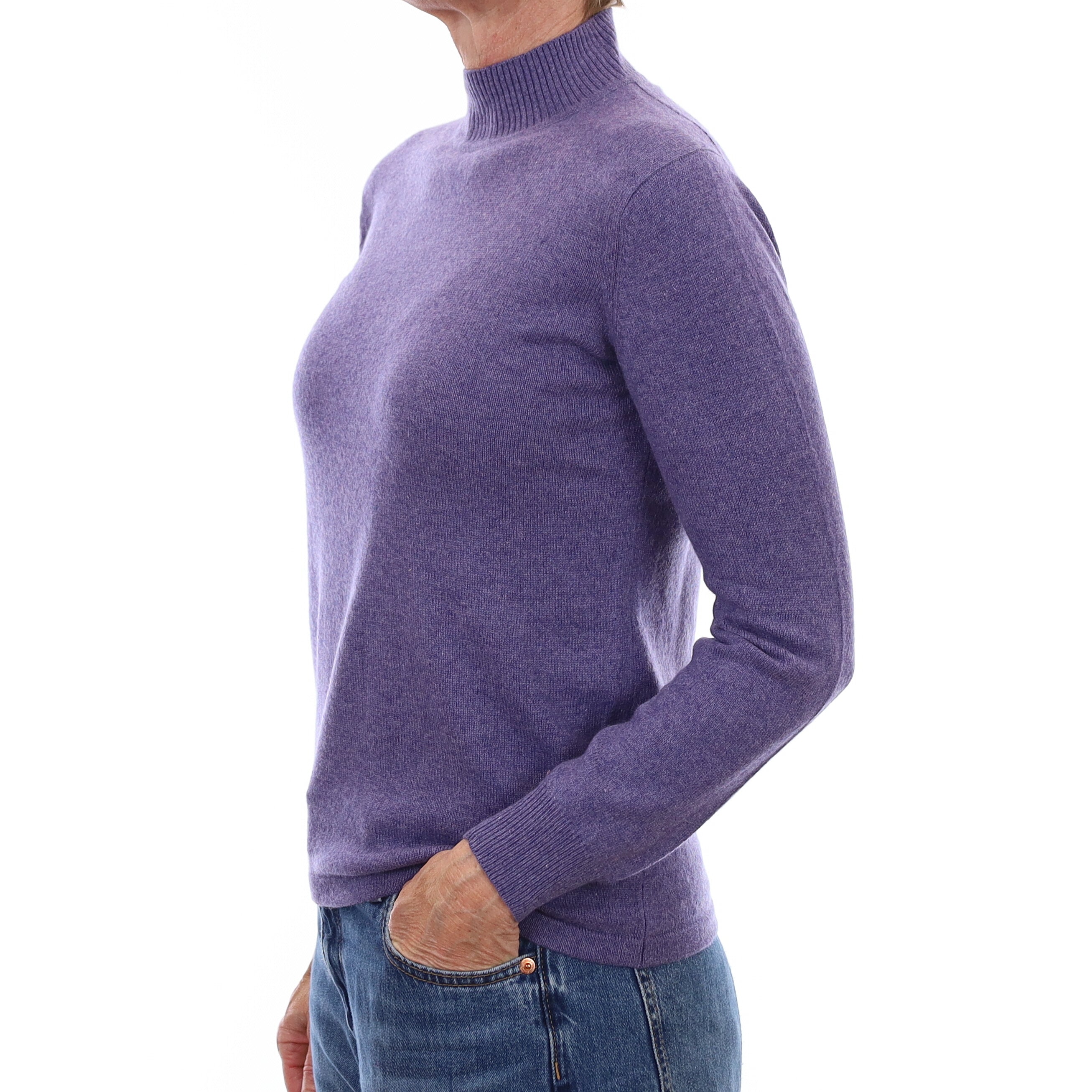 Amethyst Purple Marl Cashmere Turtleneck Jumper Small