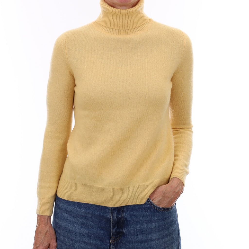 Custard Yellow Cashmere Polo Neck Jumper Small