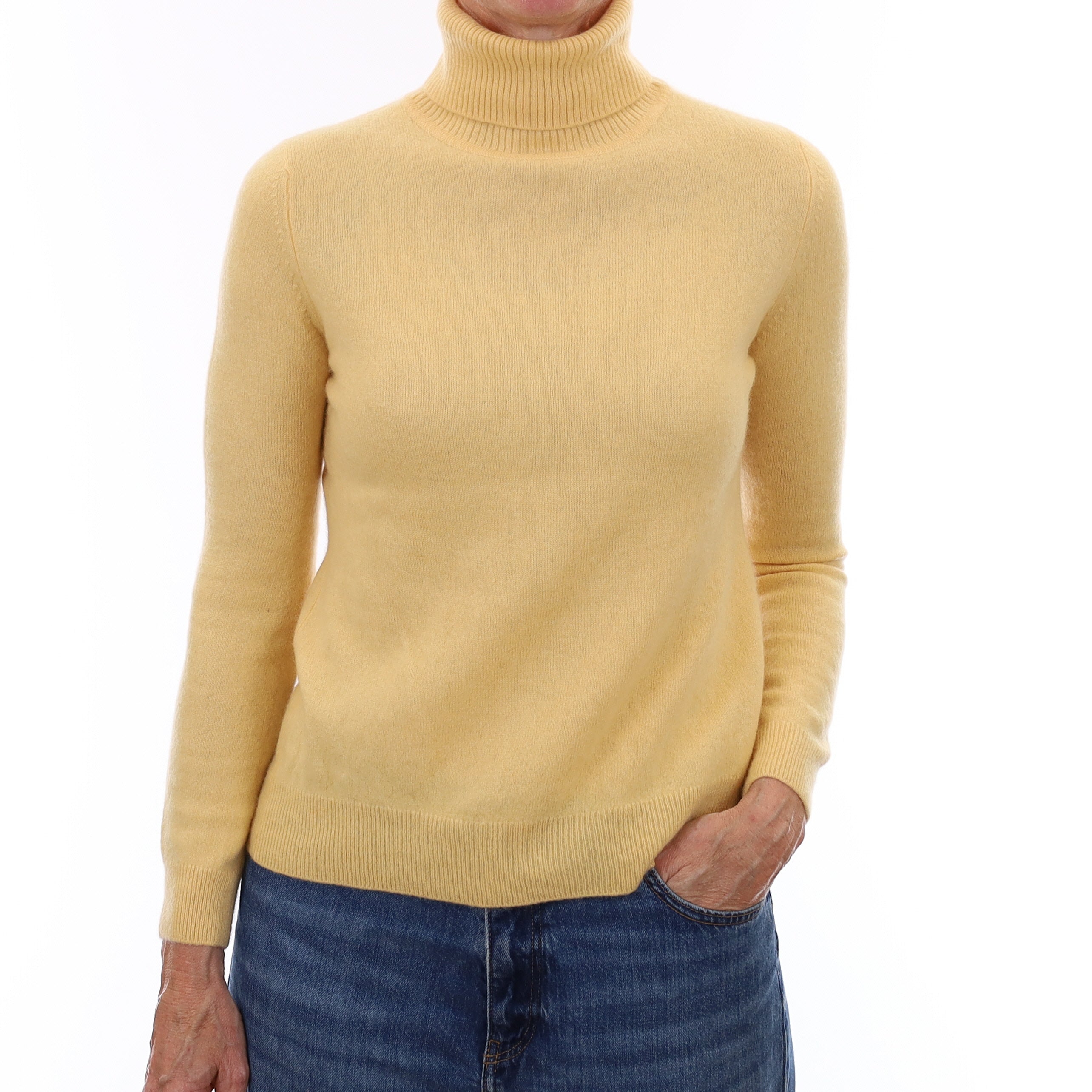 Custard Yellow Cashmere Polo Neck Jumper Small