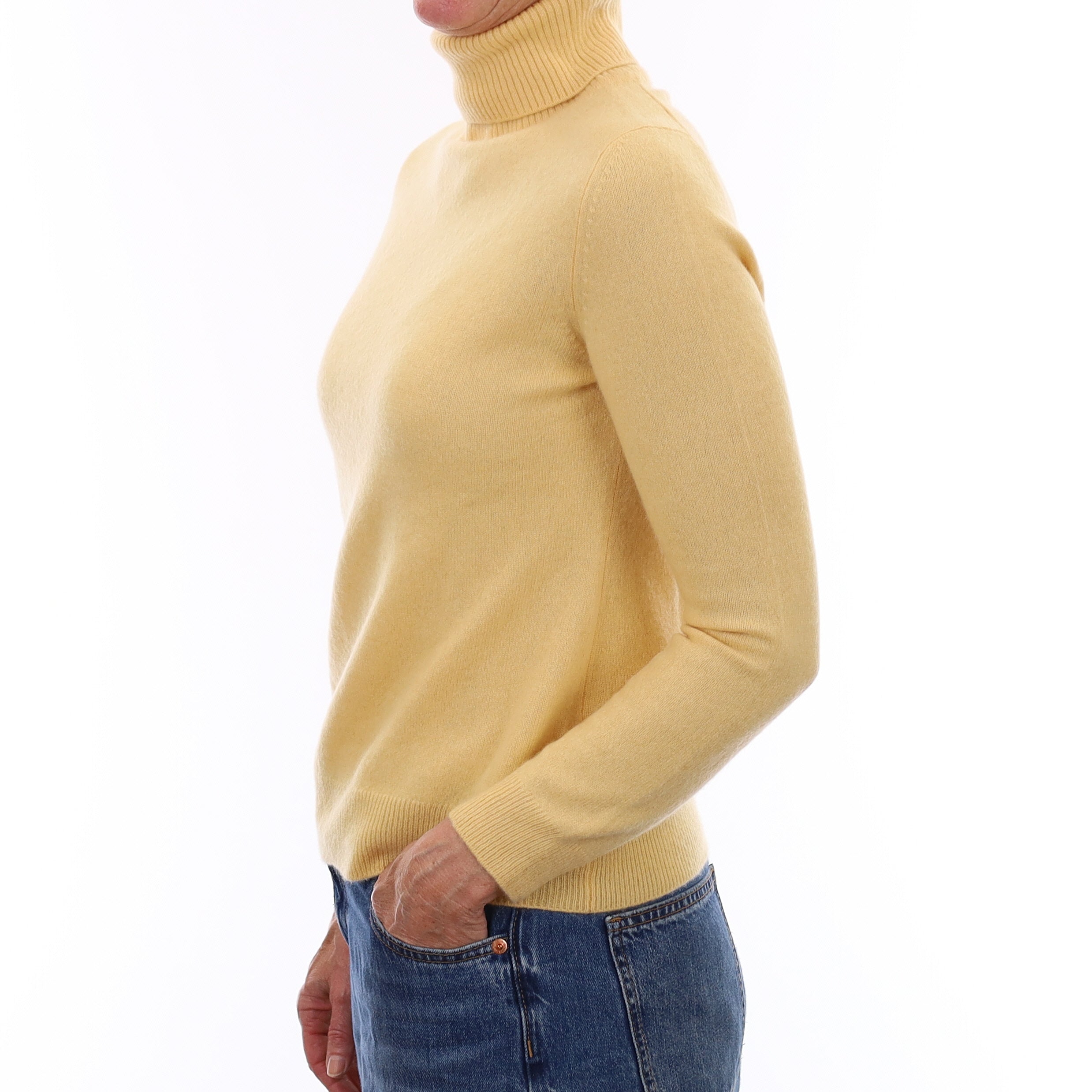 Custard Yellow Cashmere Polo Neck Jumper Small