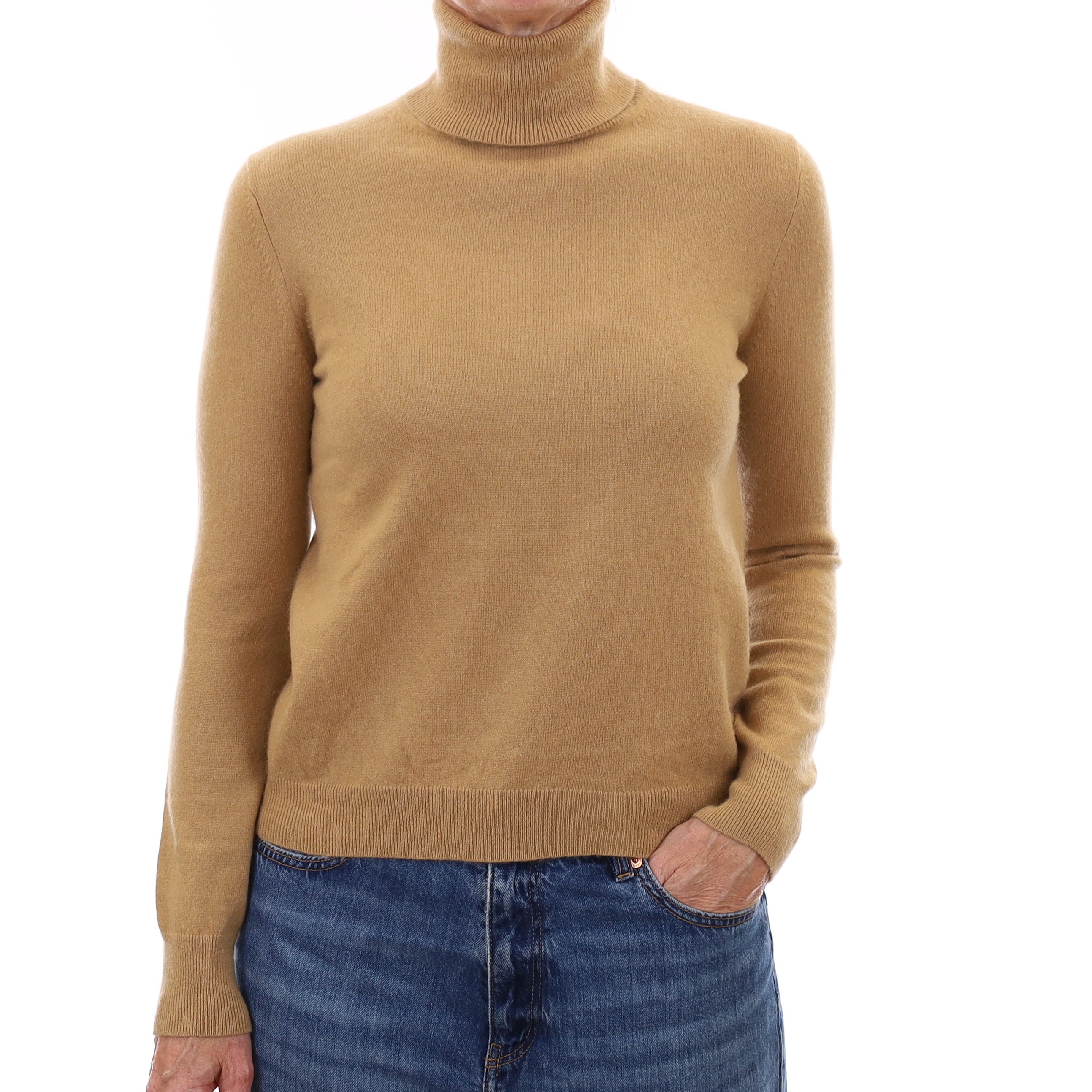 Caramel Brown Cashmere Polo Neck Jumper Small